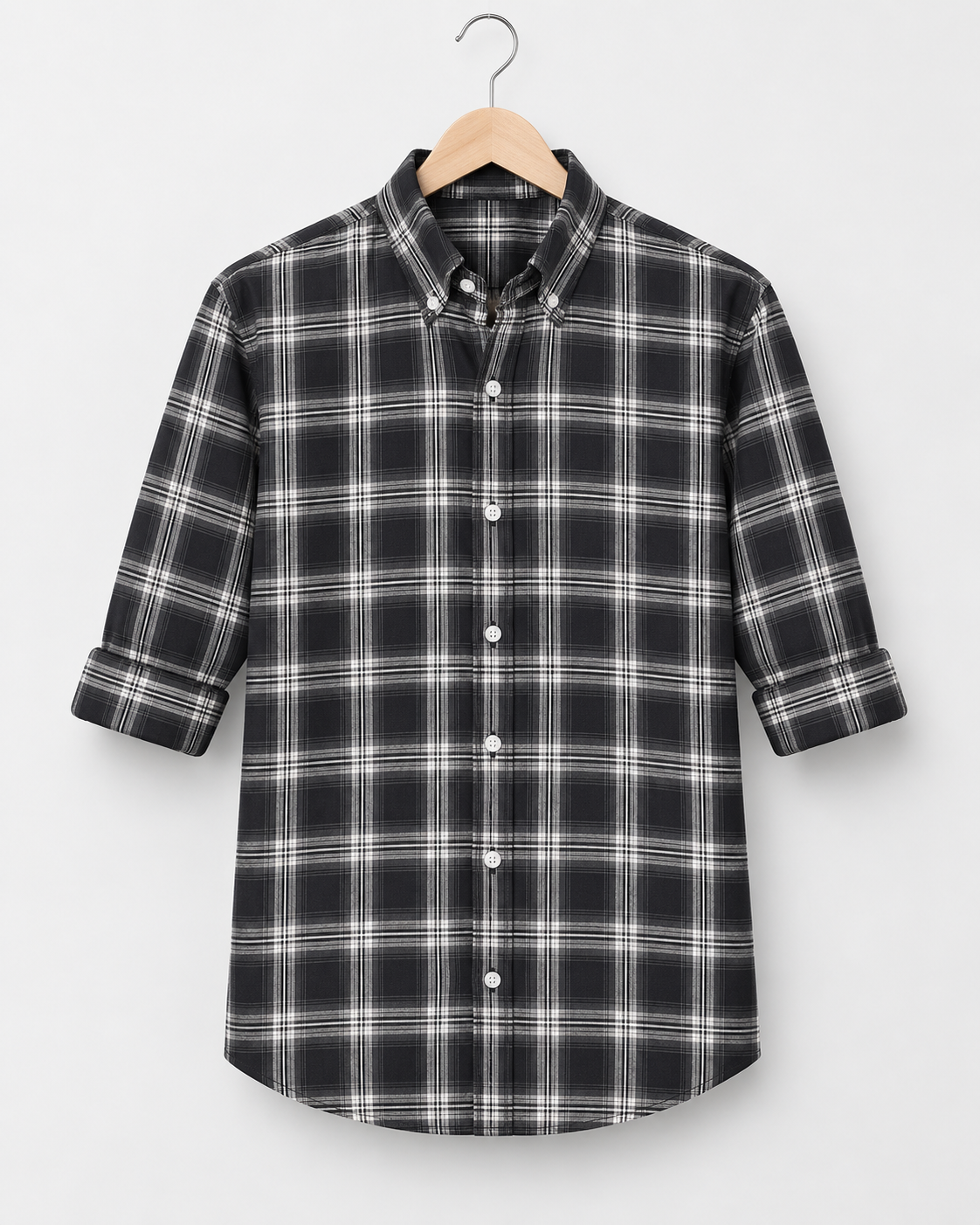 Charcoal & Cream Button-Down Plaid Regular Fit Shirt