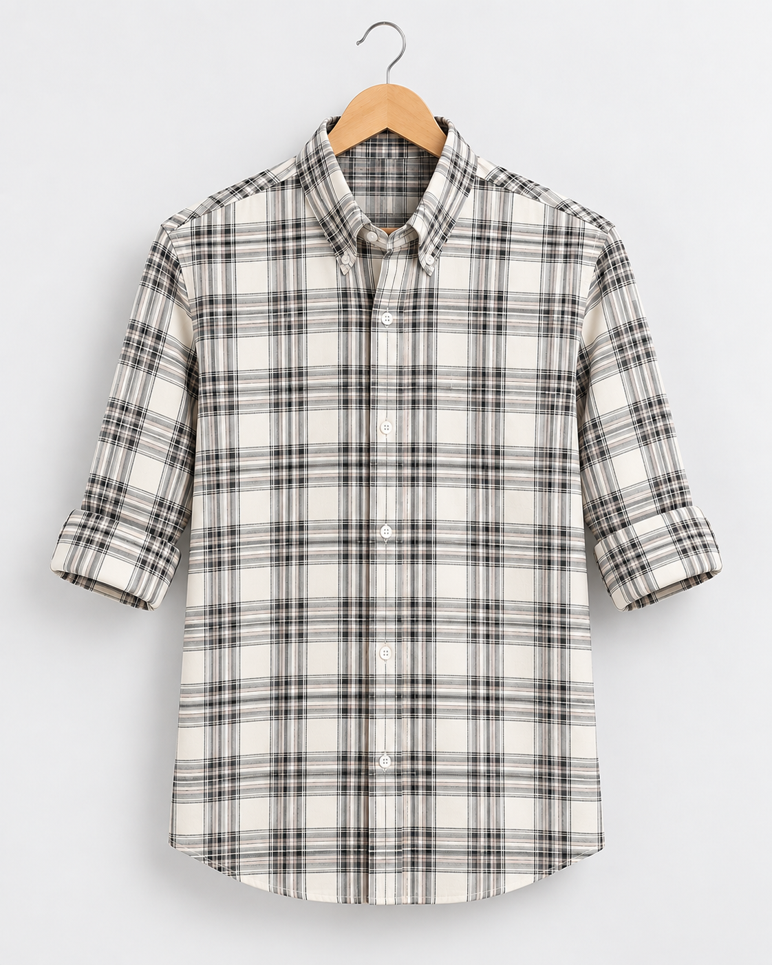 Light Beige Multi-Plaid Button-Down Regular Fit Shirt