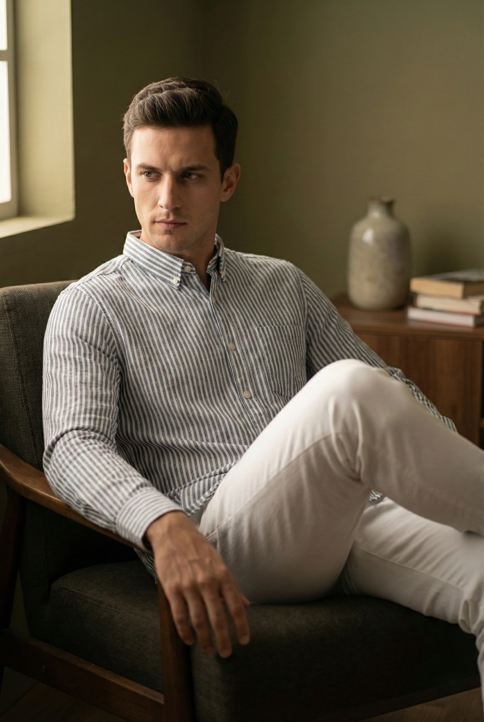 Grey Oxford Striped Shirt