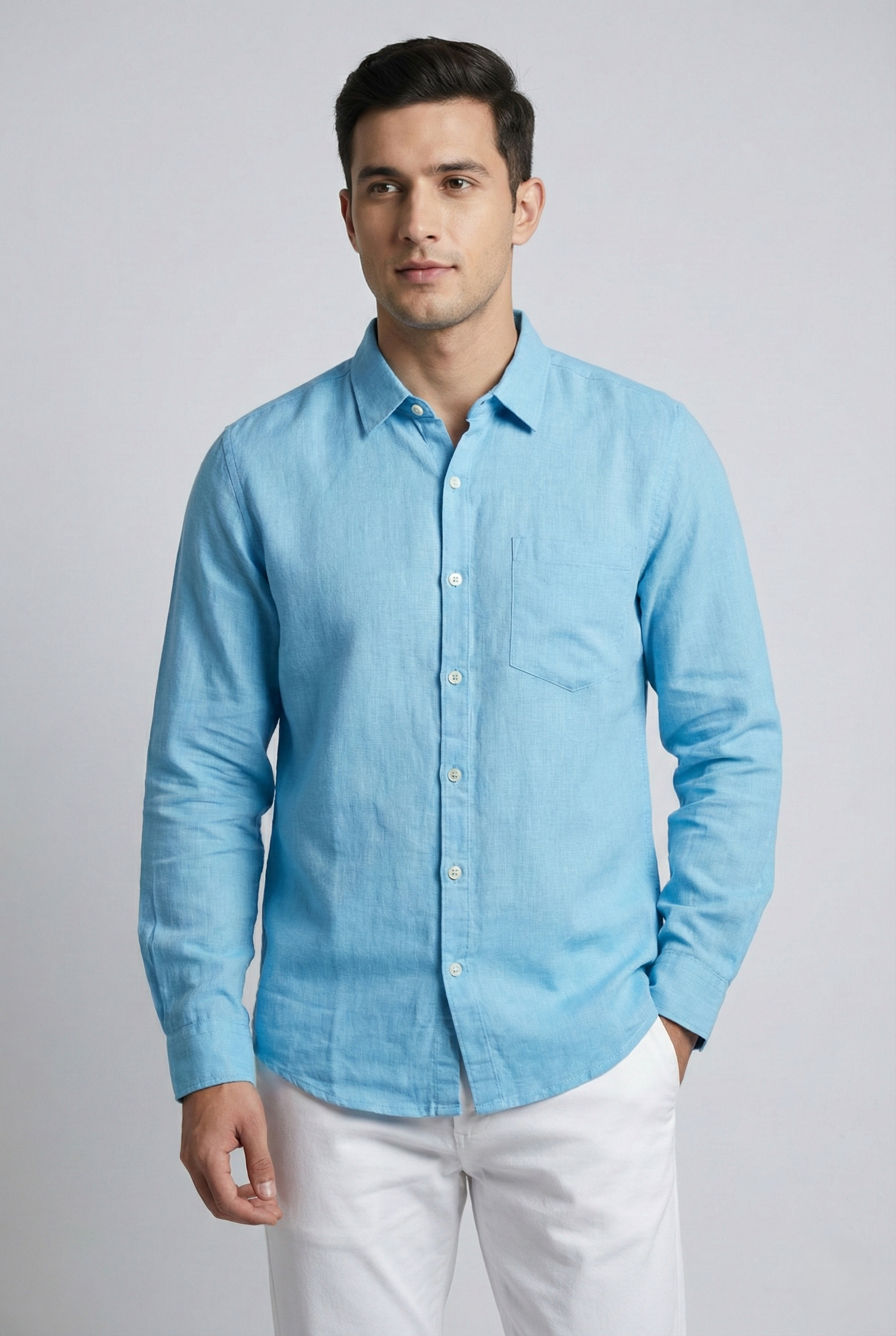 Blue Cotton Linen Shirt