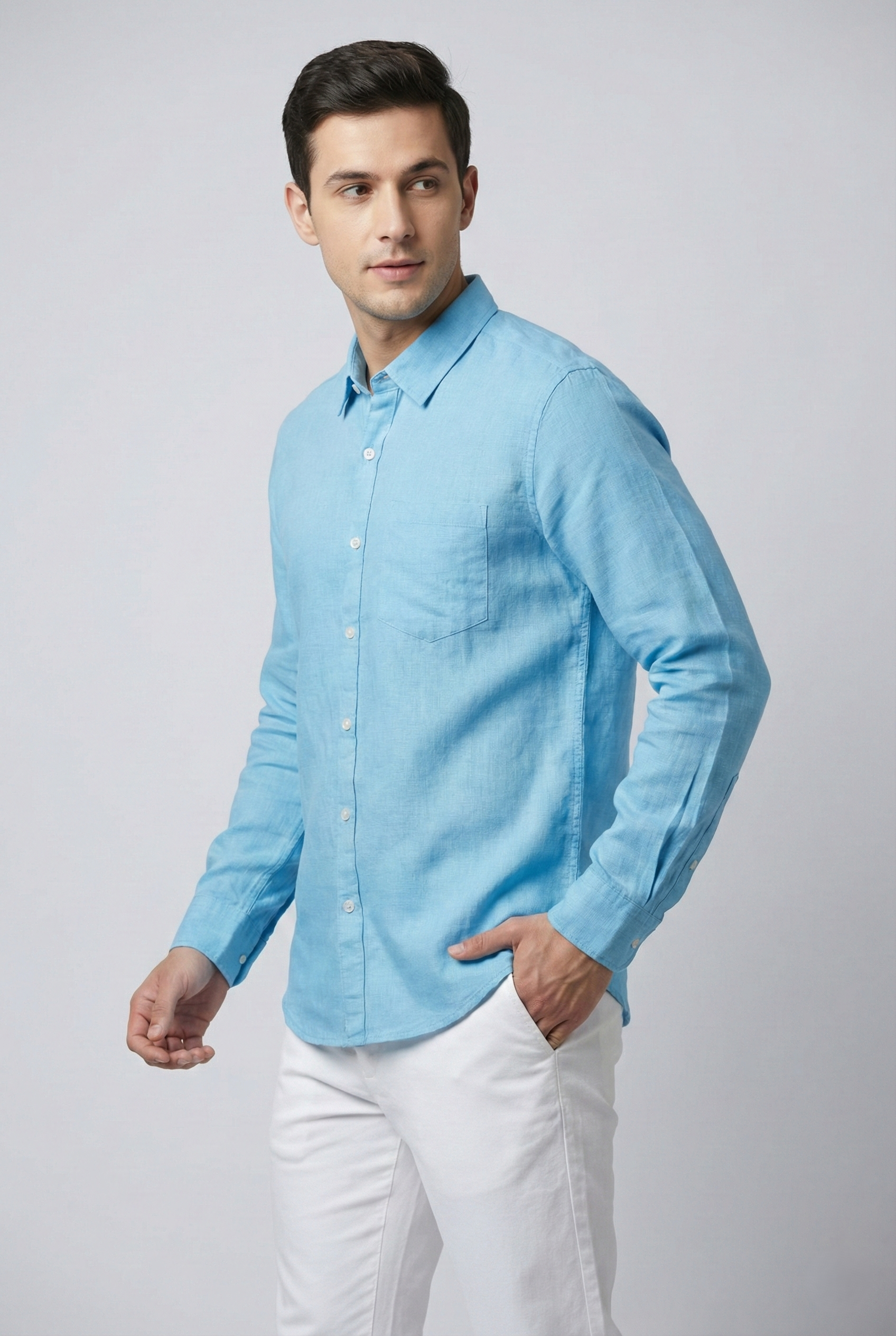 Blue Cotton Linen Shirt