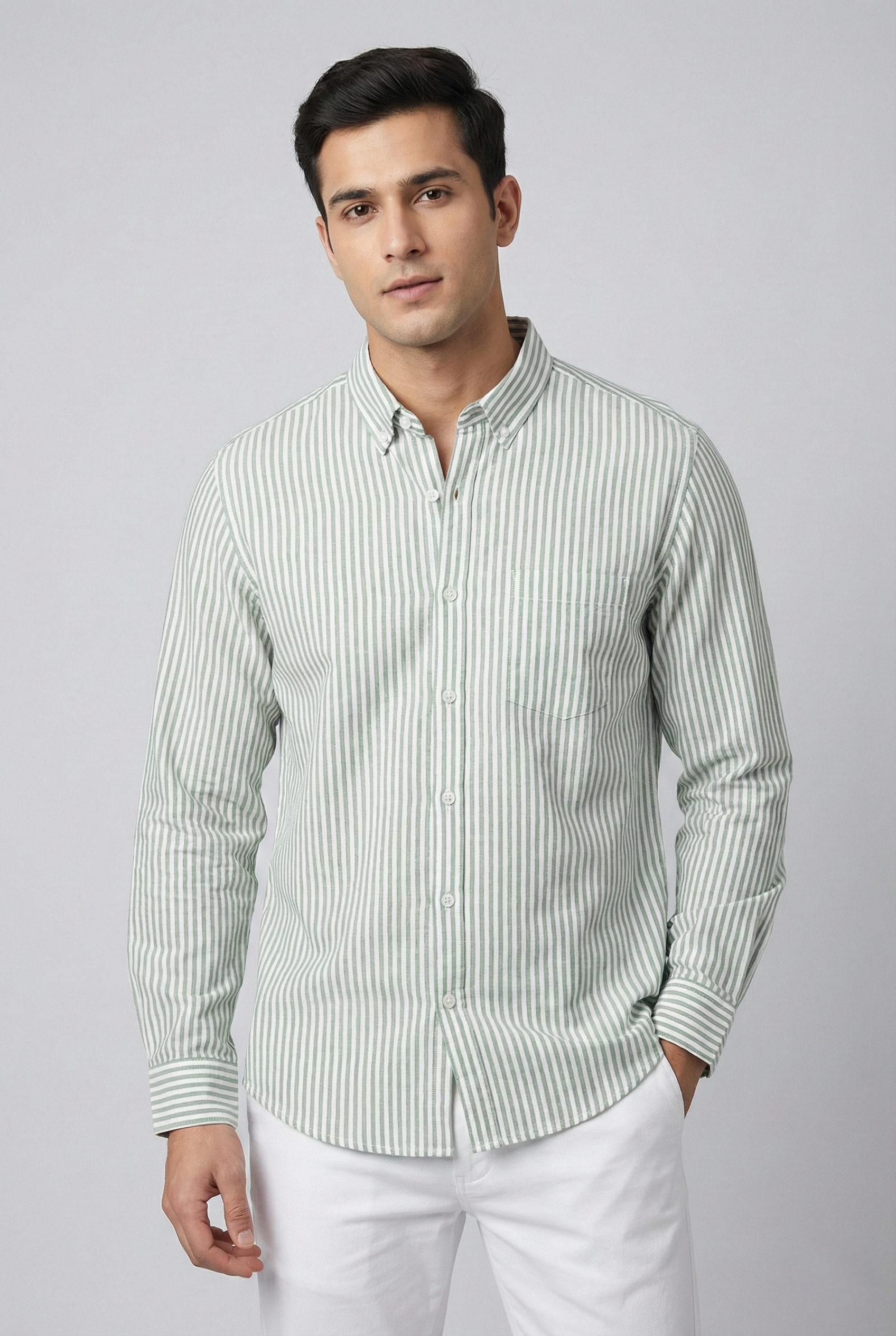 Olive Green Oxford Striped Shirt