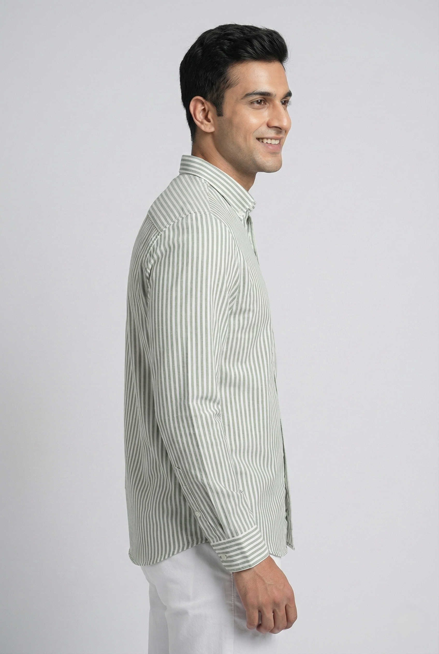 Olive Green Oxford Striped Shirt