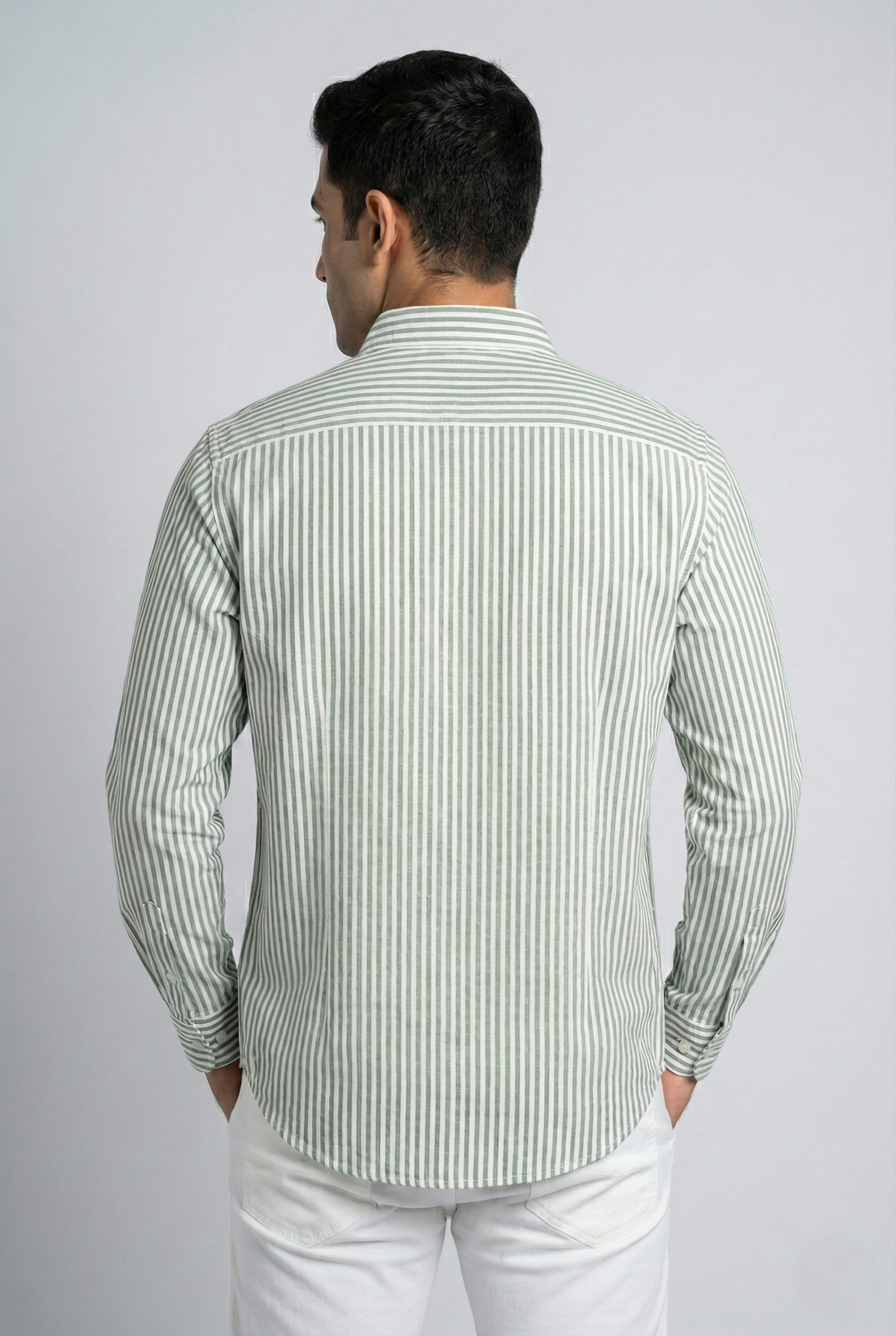 Olive Green Oxford Striped Shirt