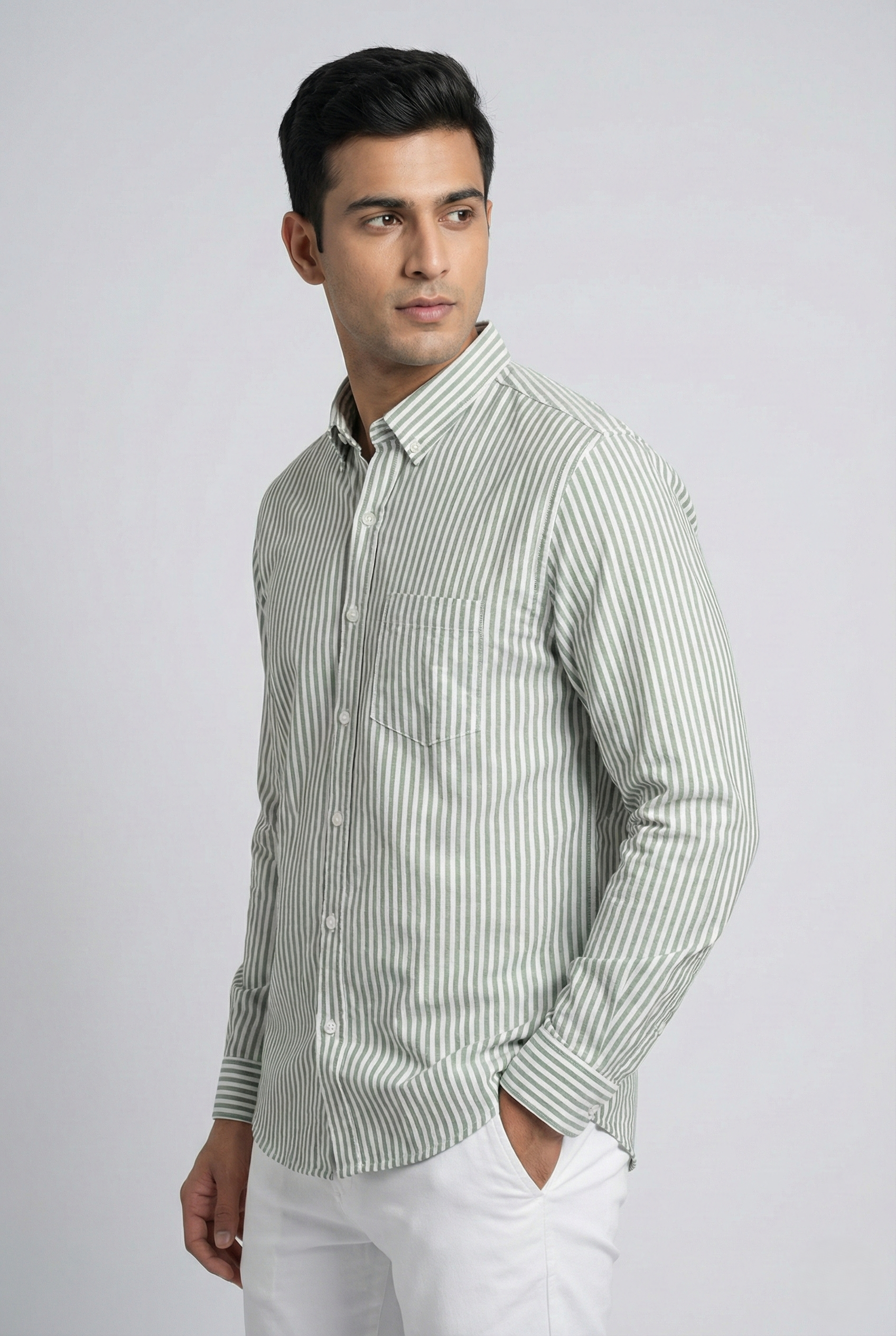 Olive Green Oxford Striped Shirt