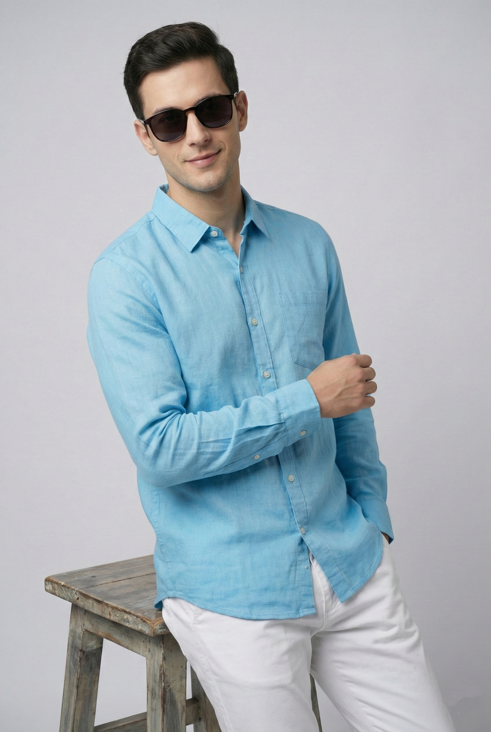 Blue Cotton Linen Shirt