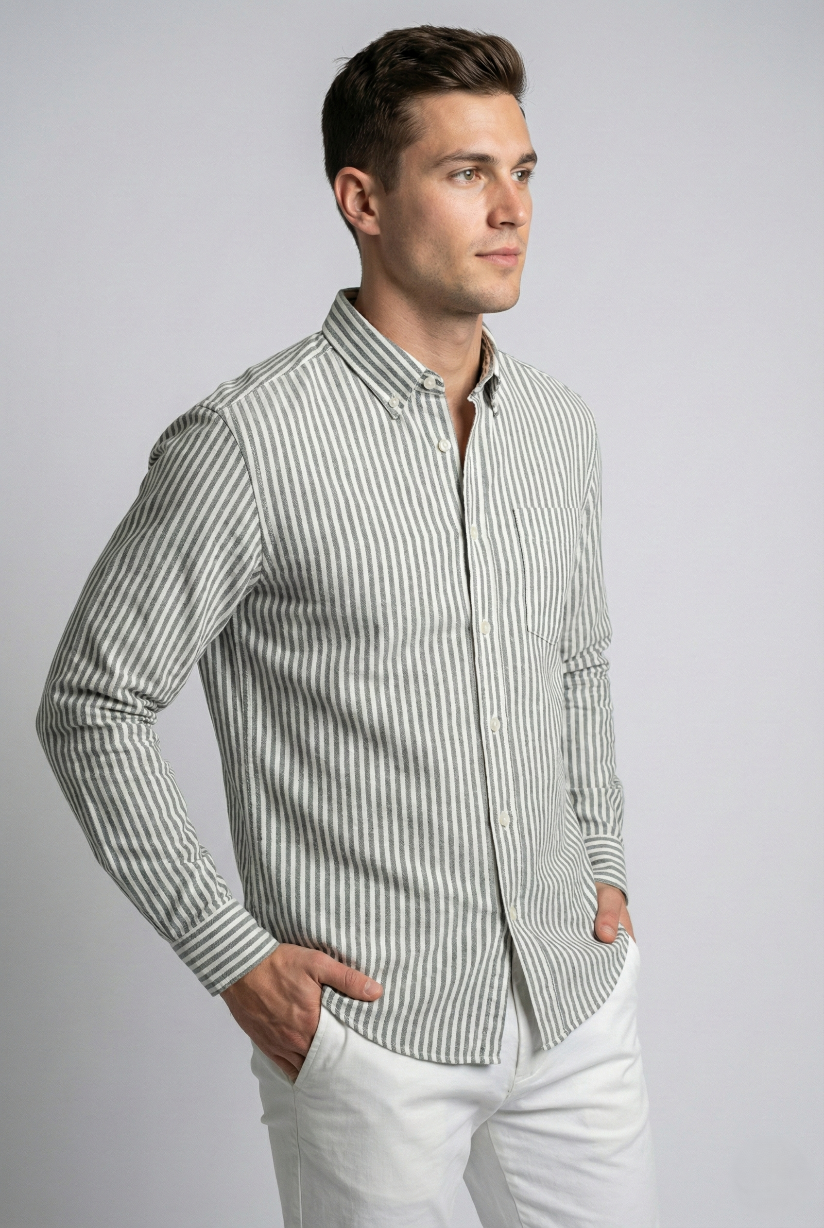 Grey Oxford Striped Shirt