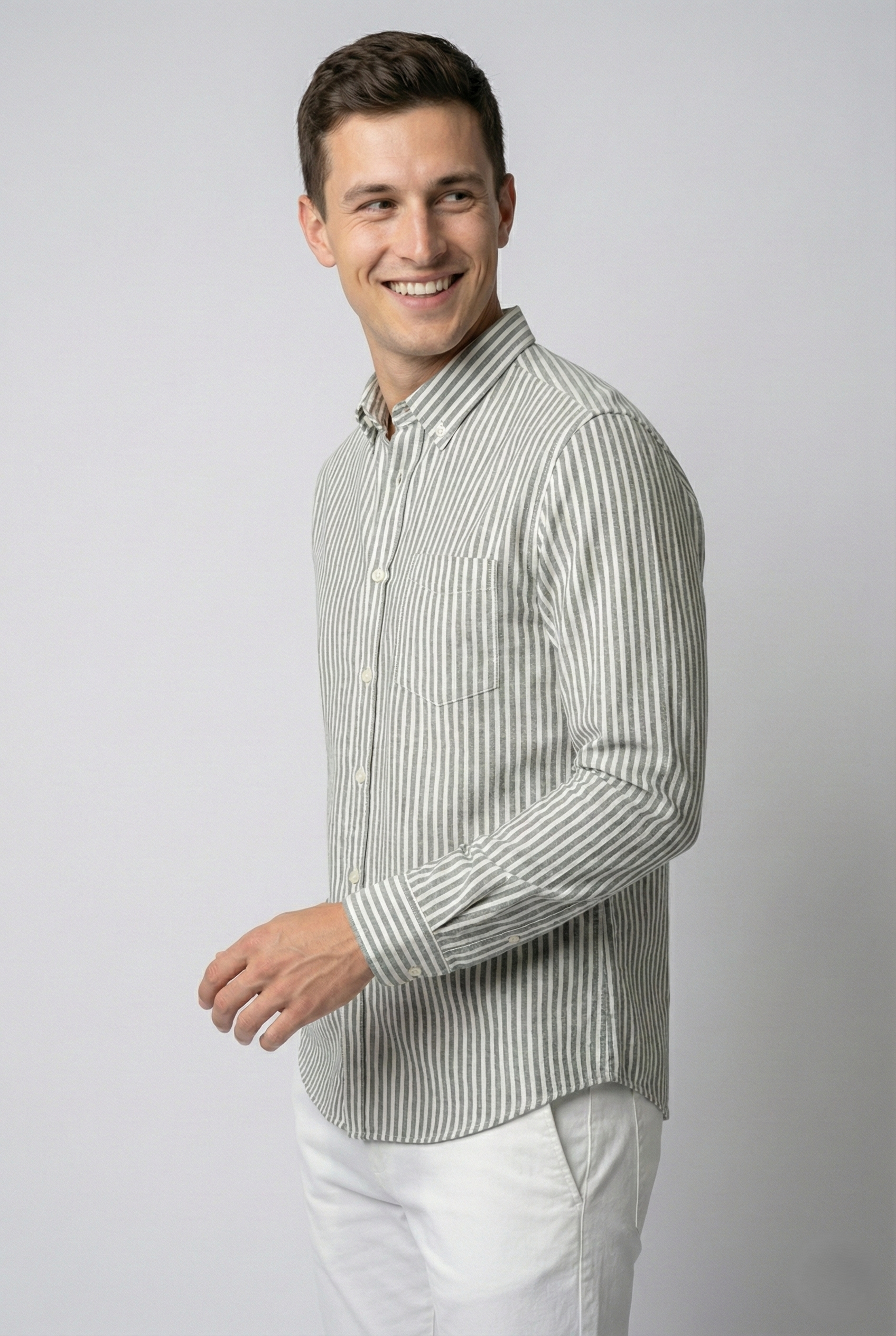 Grey Oxford Striped Shirt