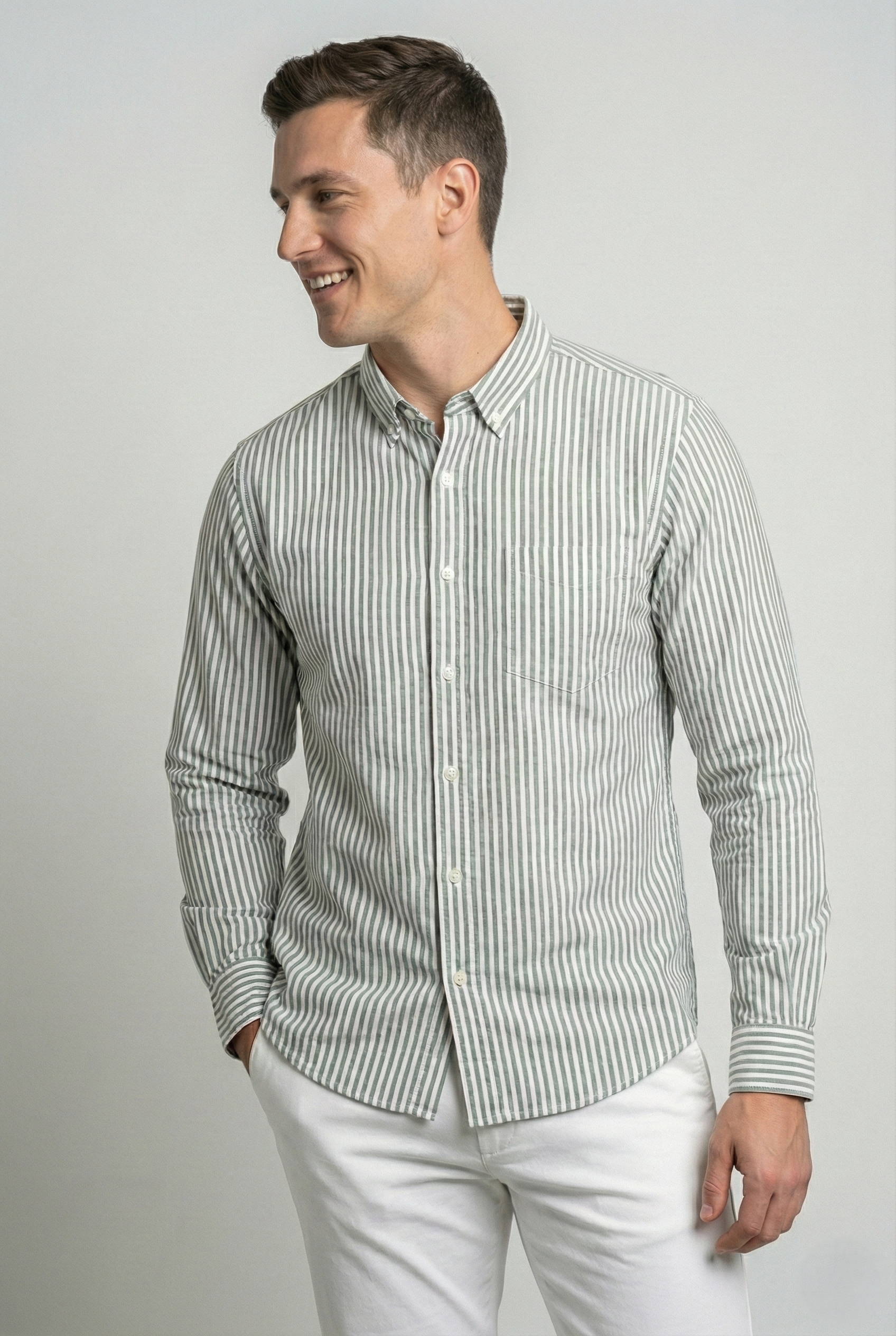Grey Oxford Striped Shirt