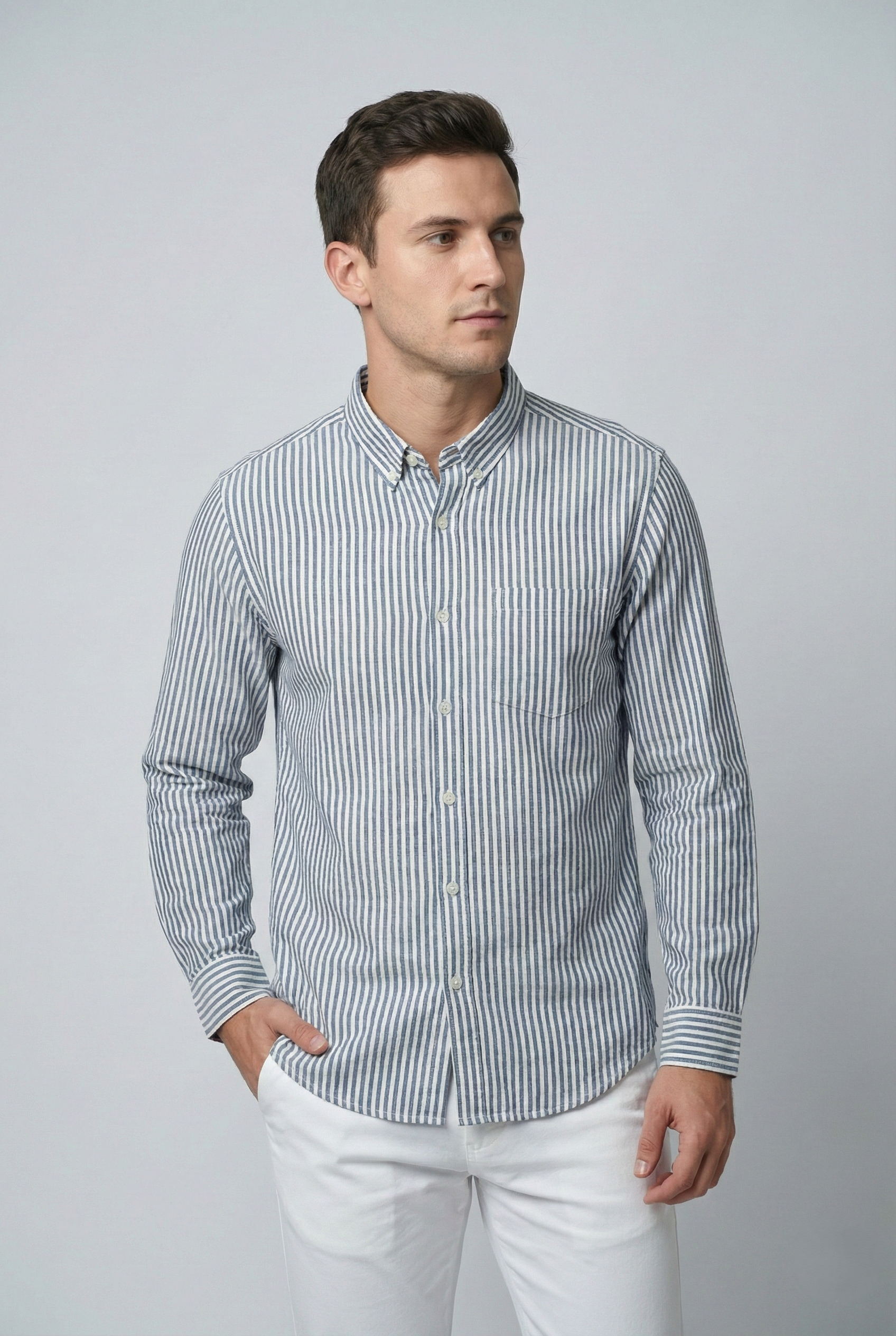 Dark Blue Oxford Striped Shirt