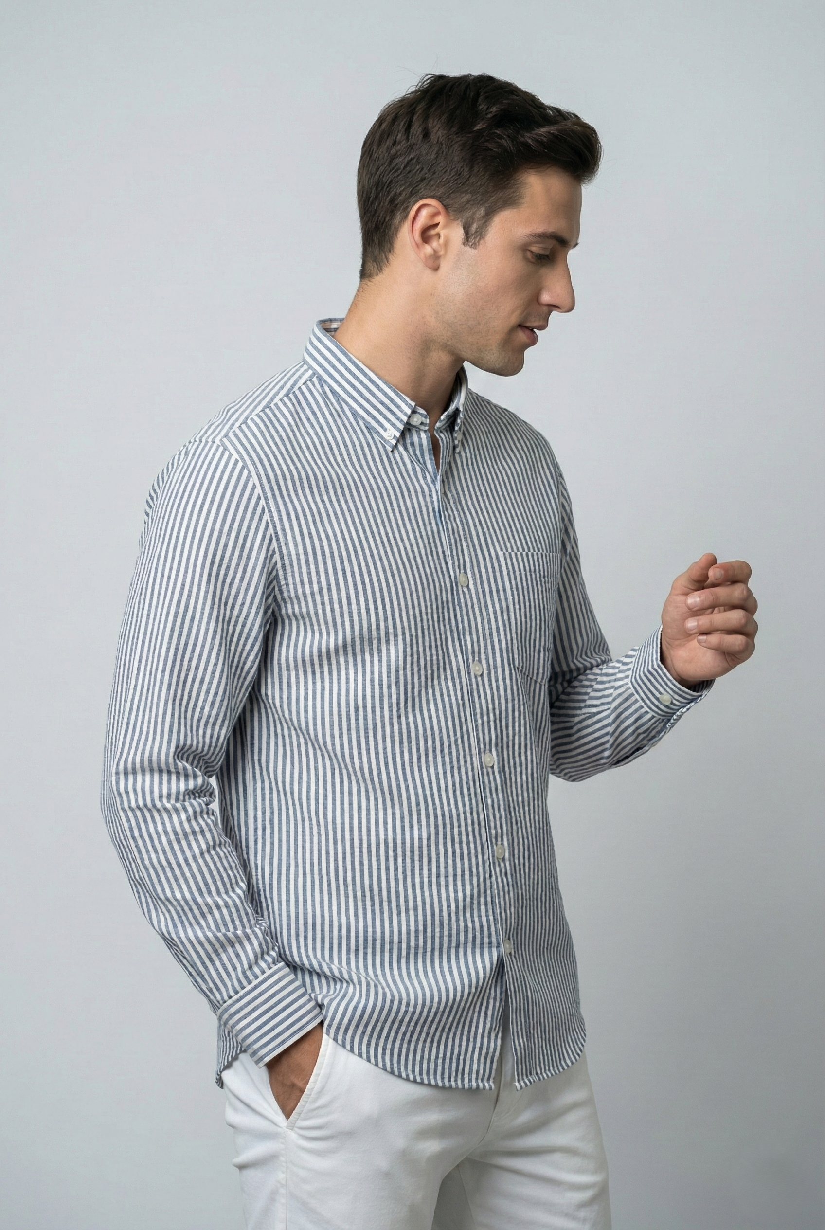 Dark Blue Oxford Striped Shirt