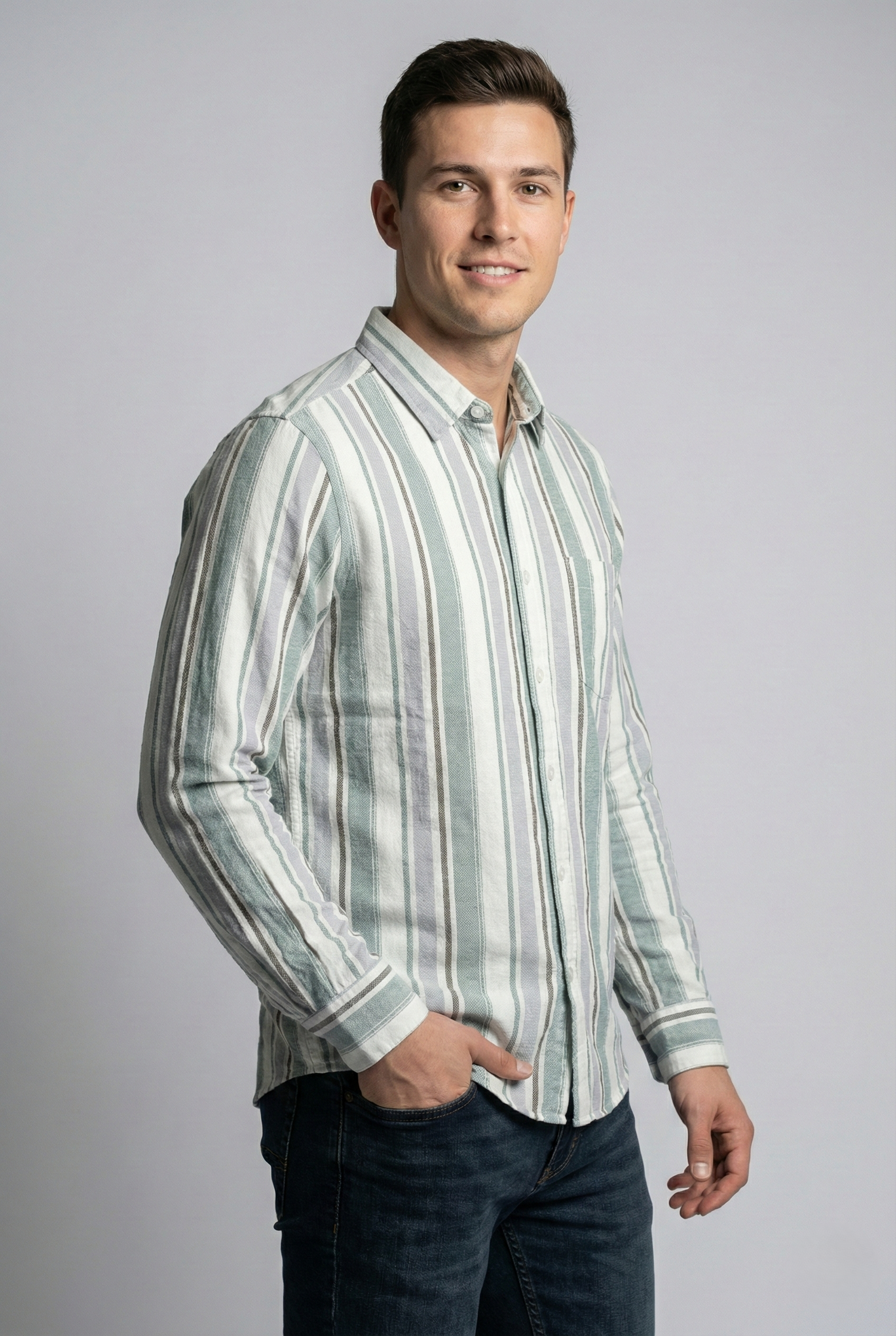 Pastel Green Broad Striped Shirt