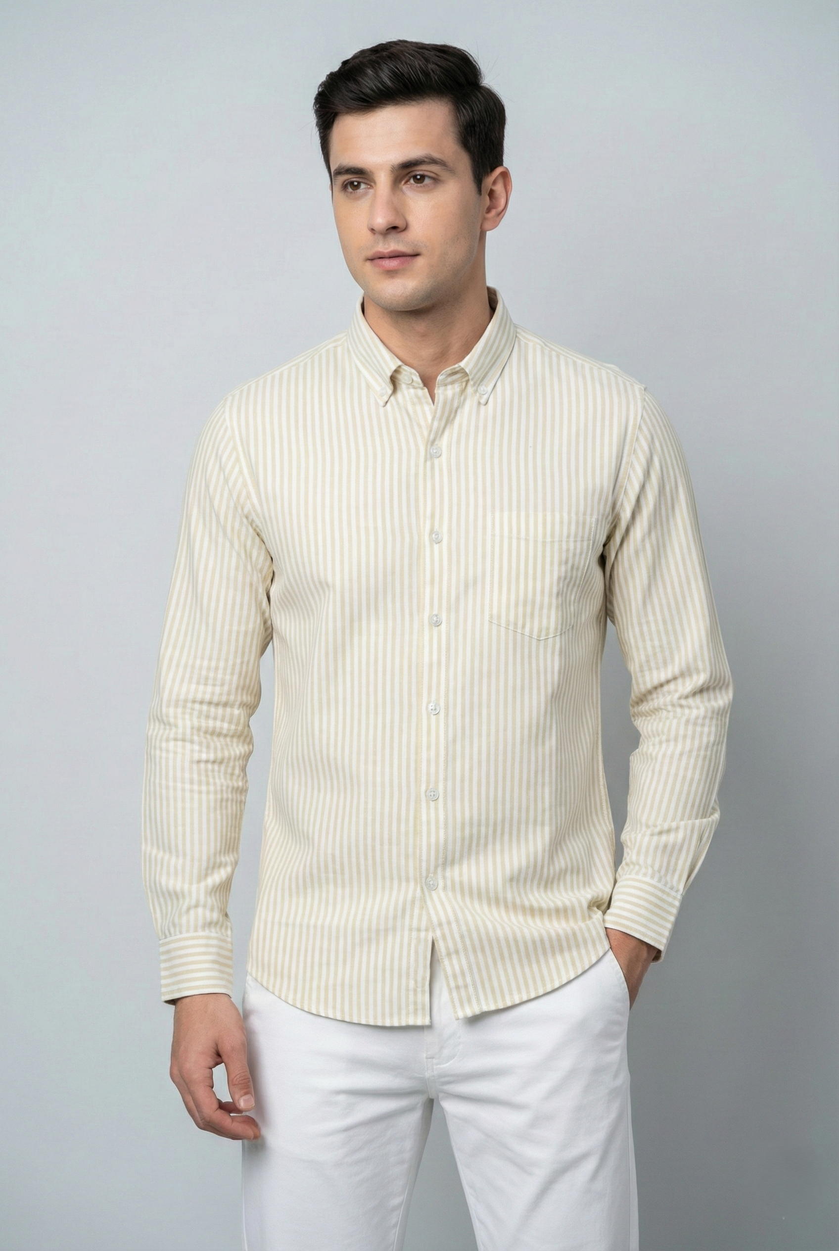 Beige Oxford Striped Shirt