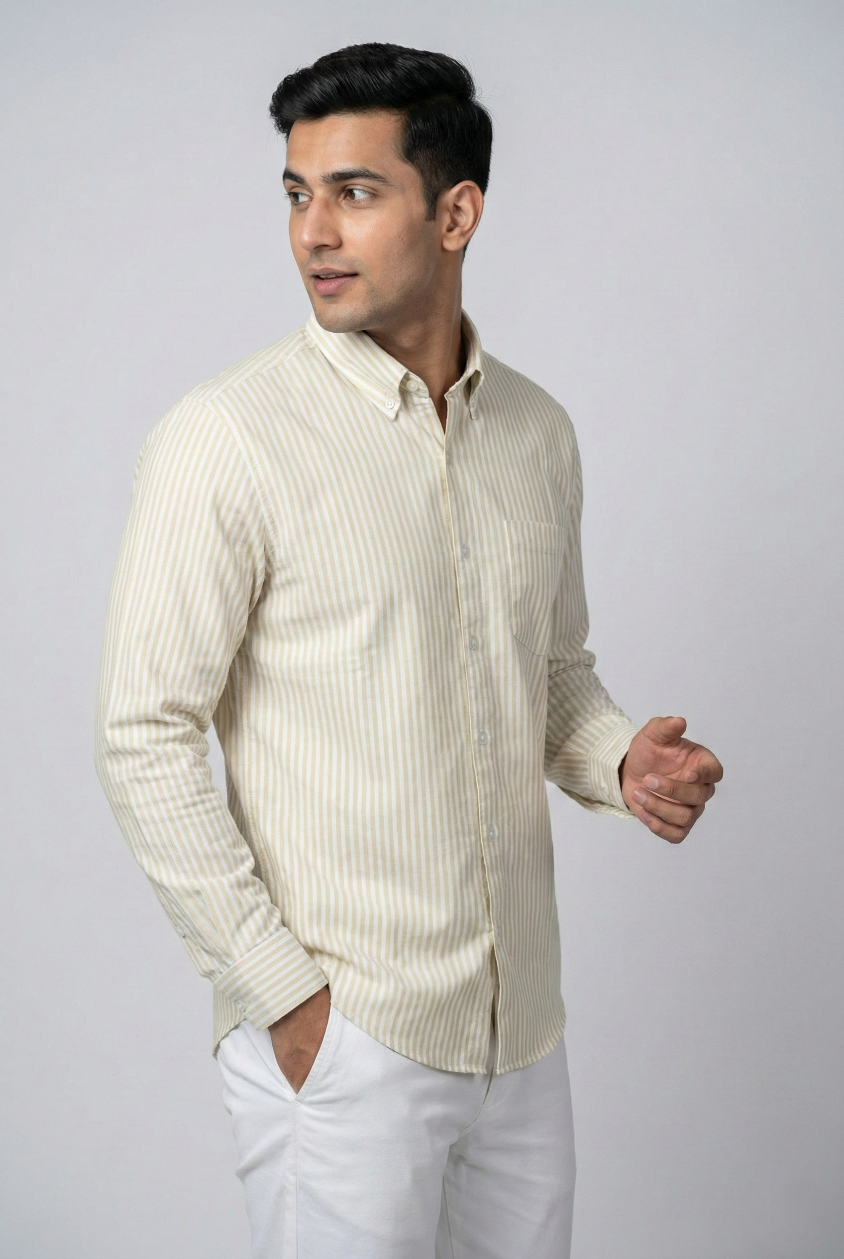 Beige Oxford Striped Shirt
