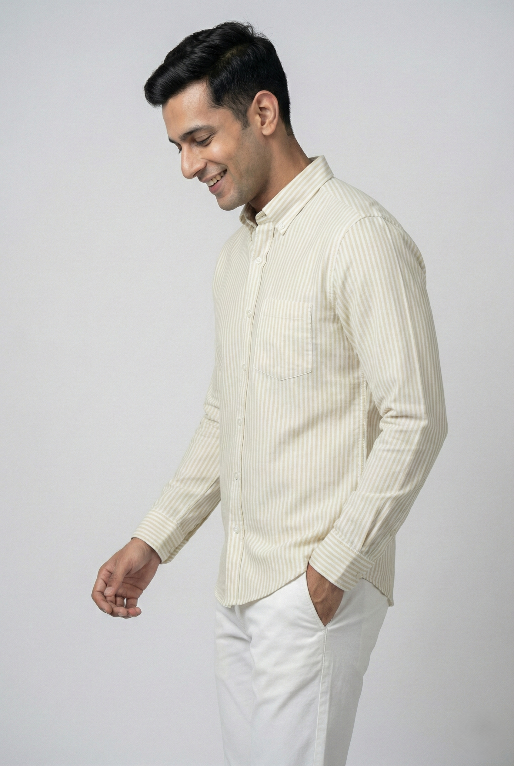 Beige Oxford Striped Shirt