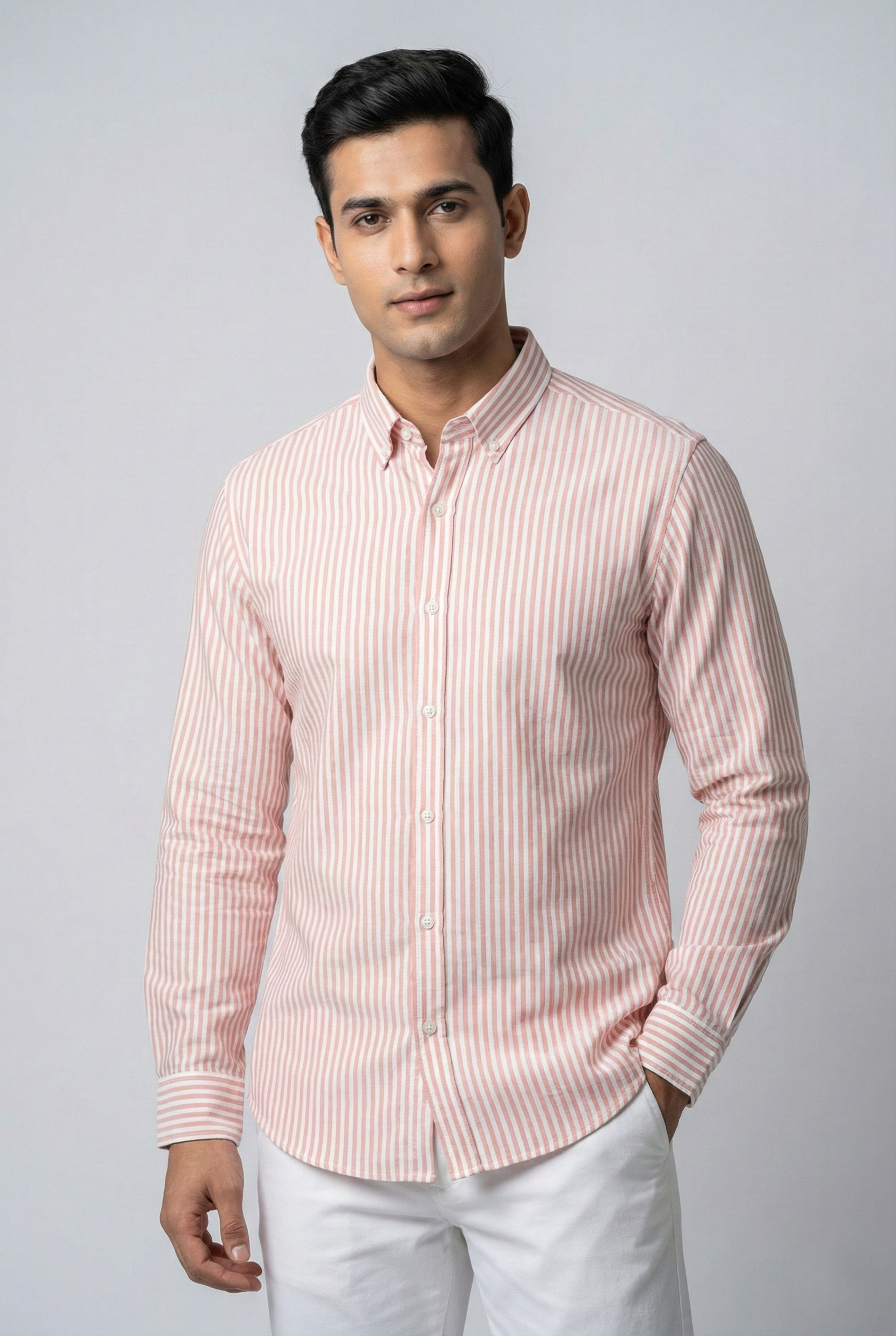 Peach Oxford Striped Shirt