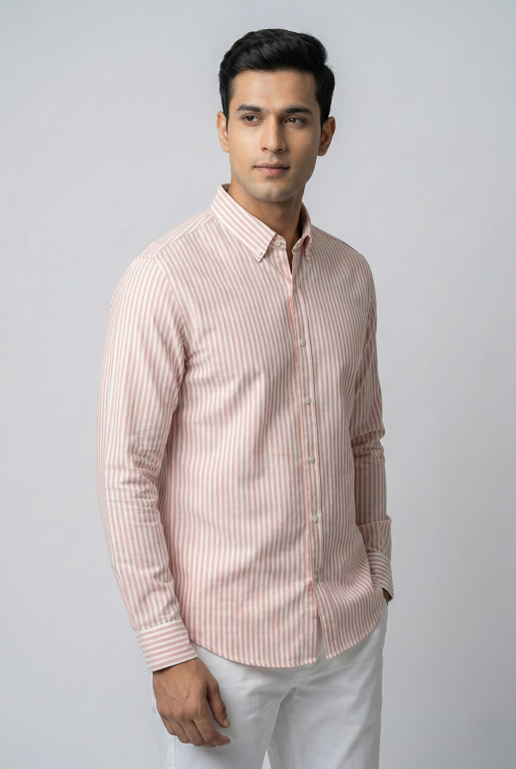 Peach Oxford Striped Shirt
