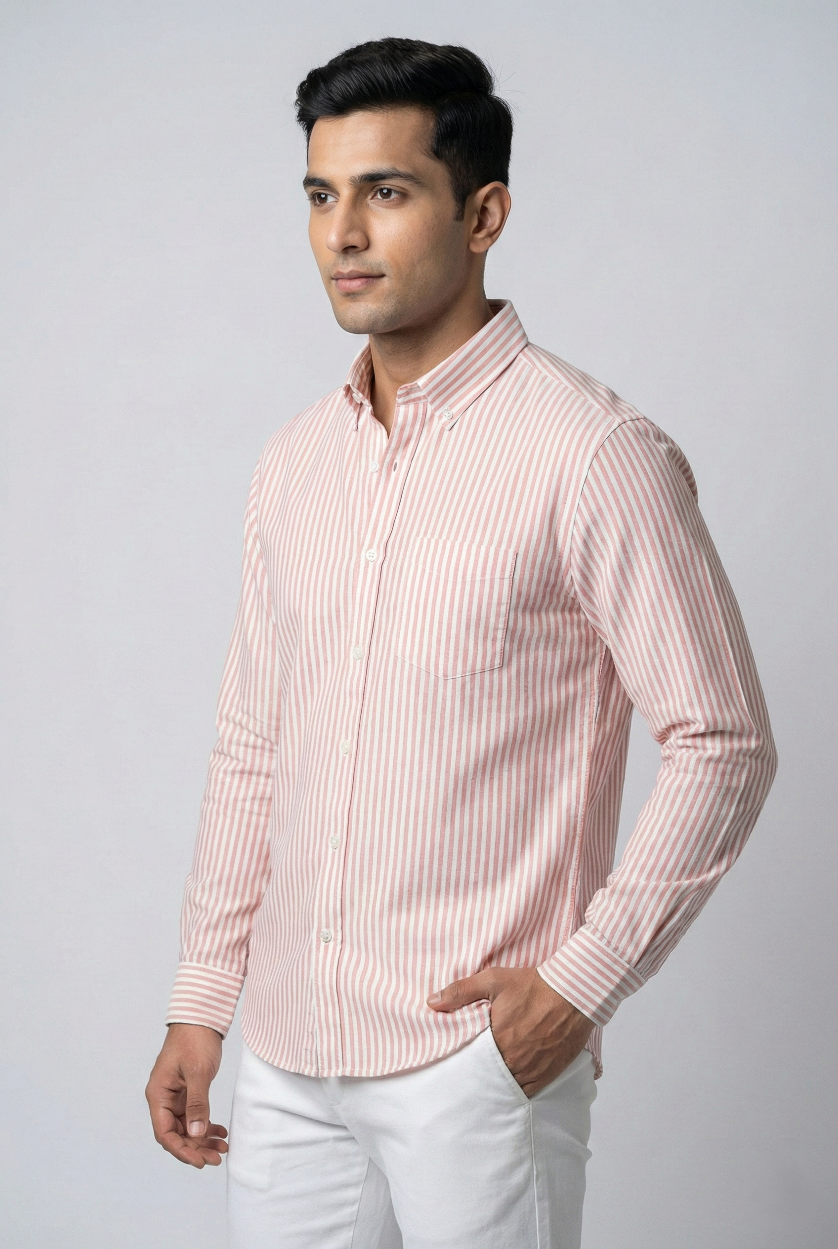 Peach Oxford Striped Shirt