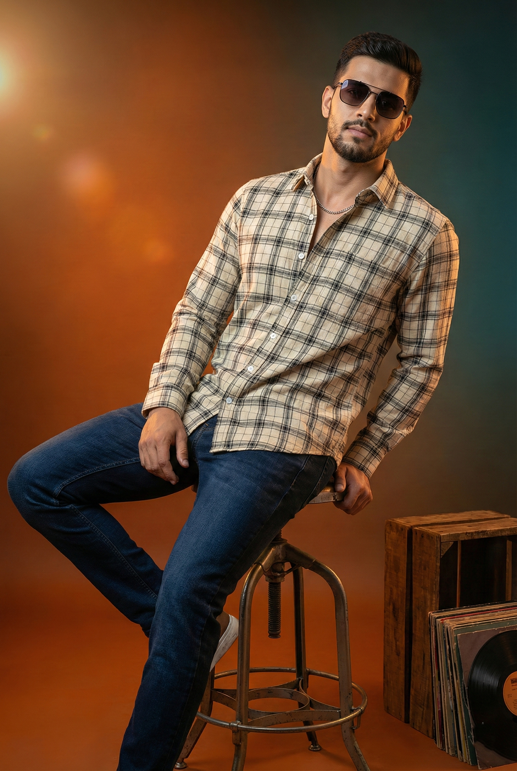 Cream Checked Shirt