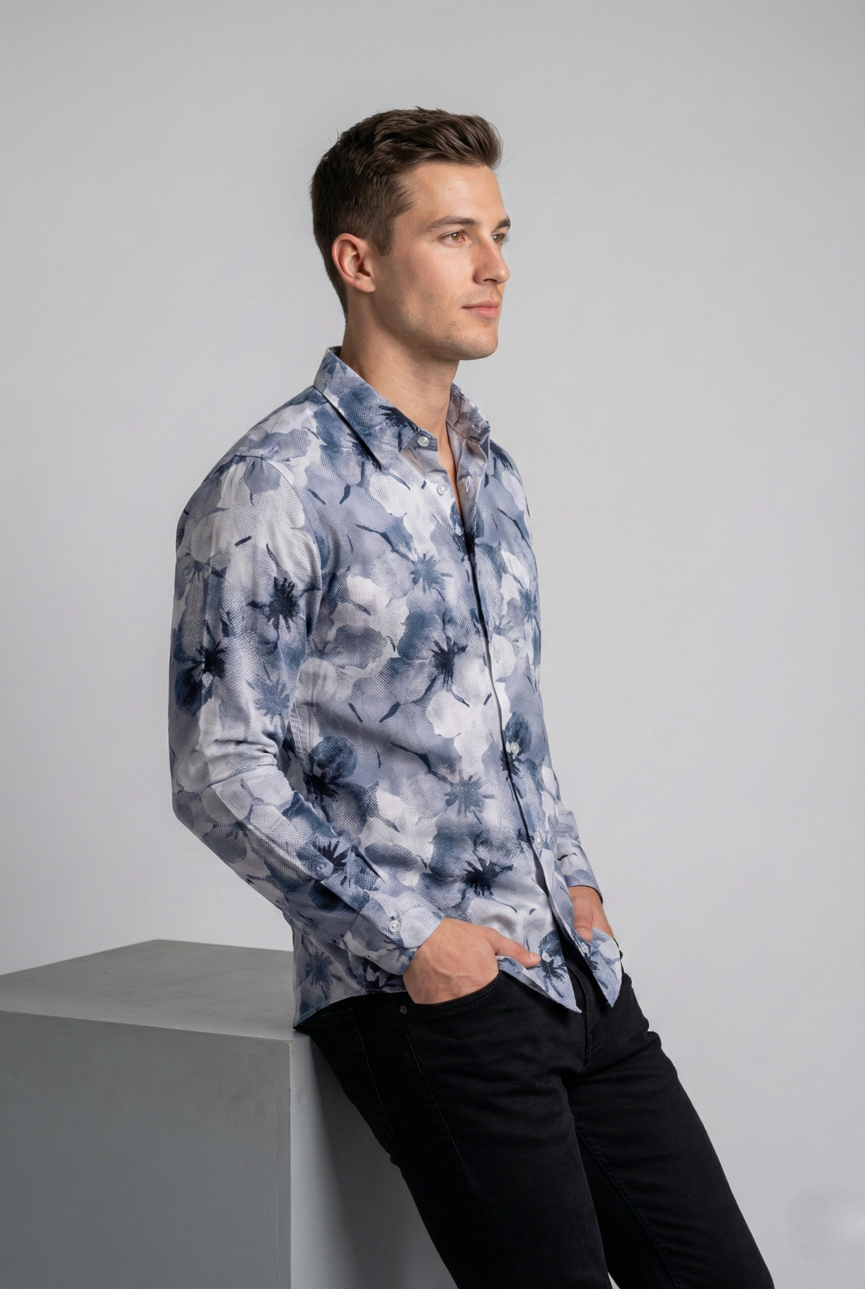 Blue Floral Print Shirt