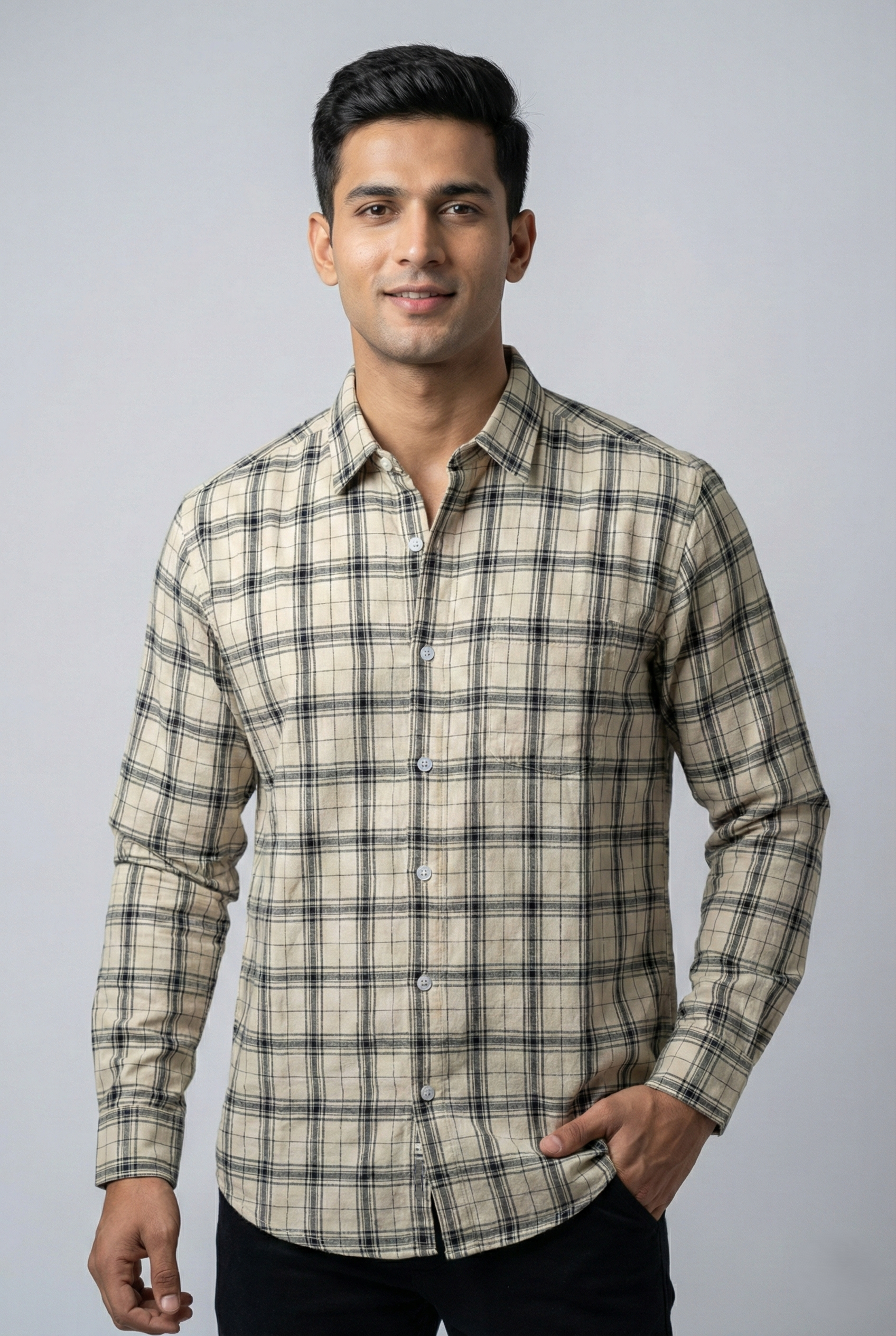 Cream Checked Shirt