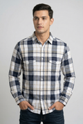 Dark Blue & White Large Check Cotton Shirt