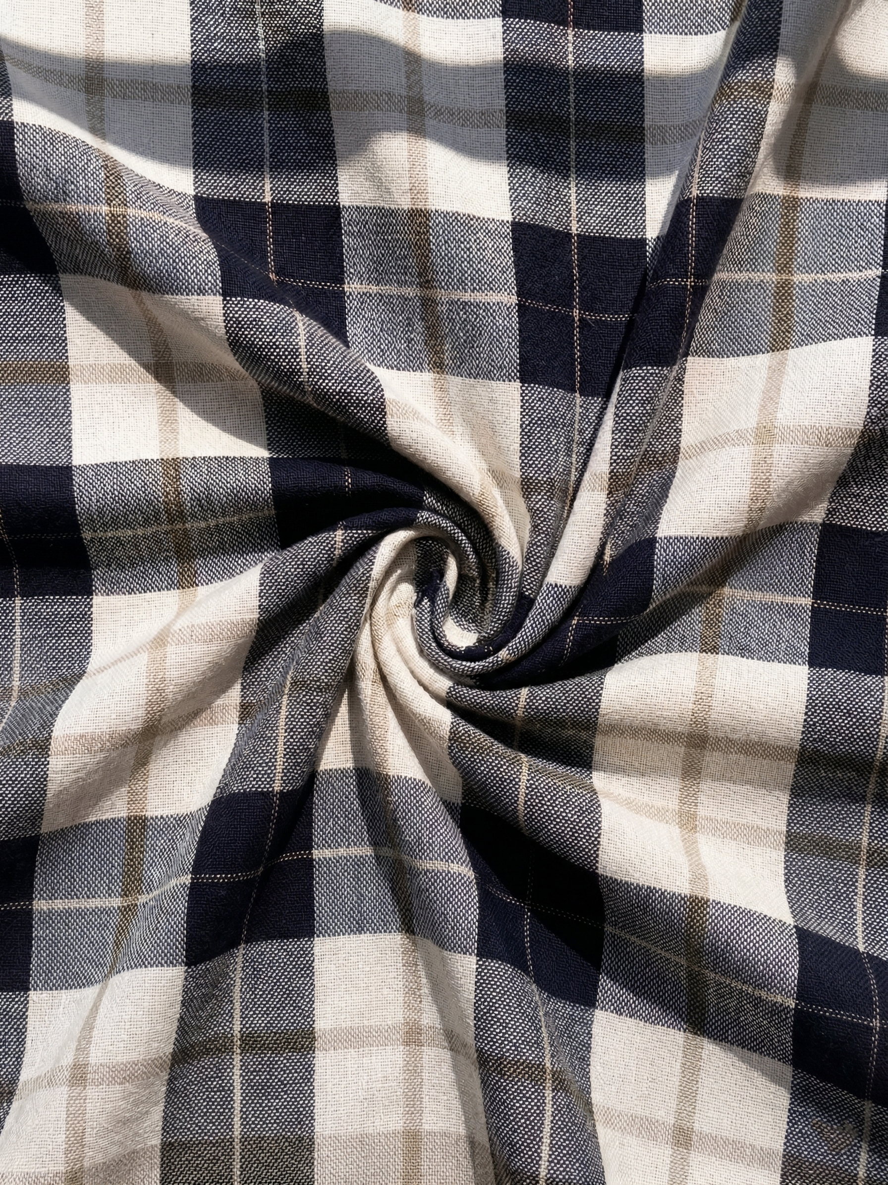 Dark Blue & White Large Check Cotton Shirt
