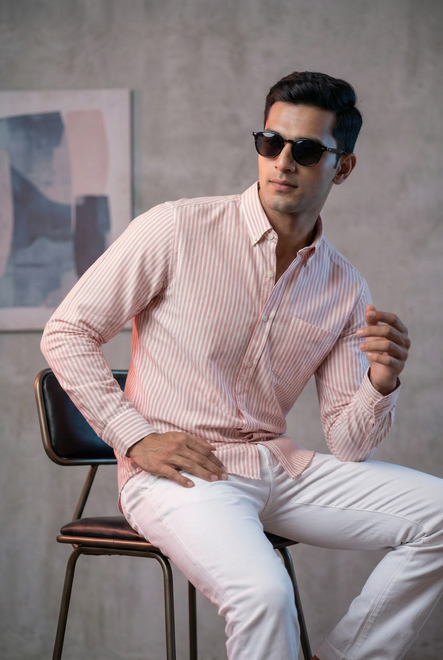 Peach Oxford Striped Shirt