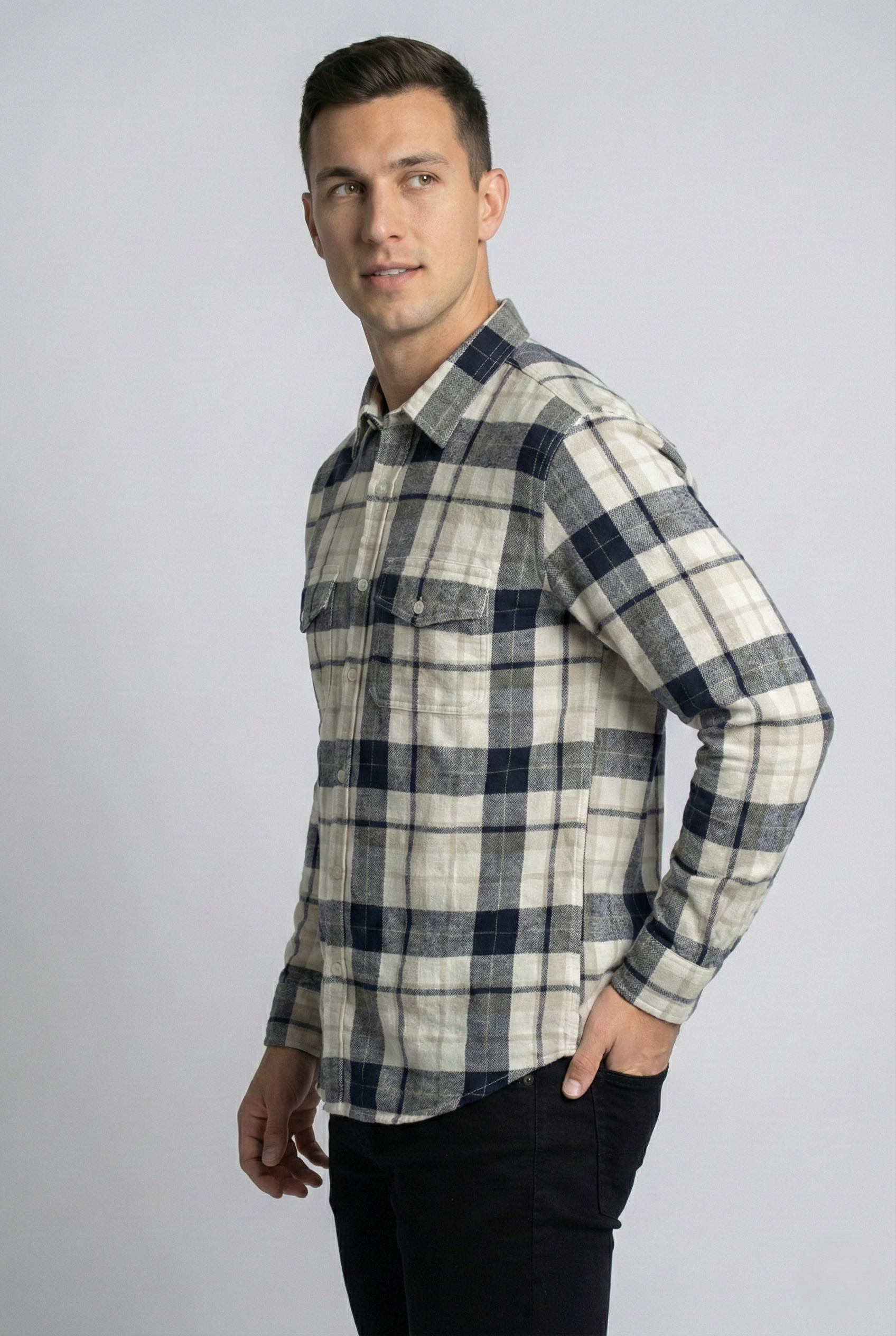 Black & White Large Check Cotton Shirt
