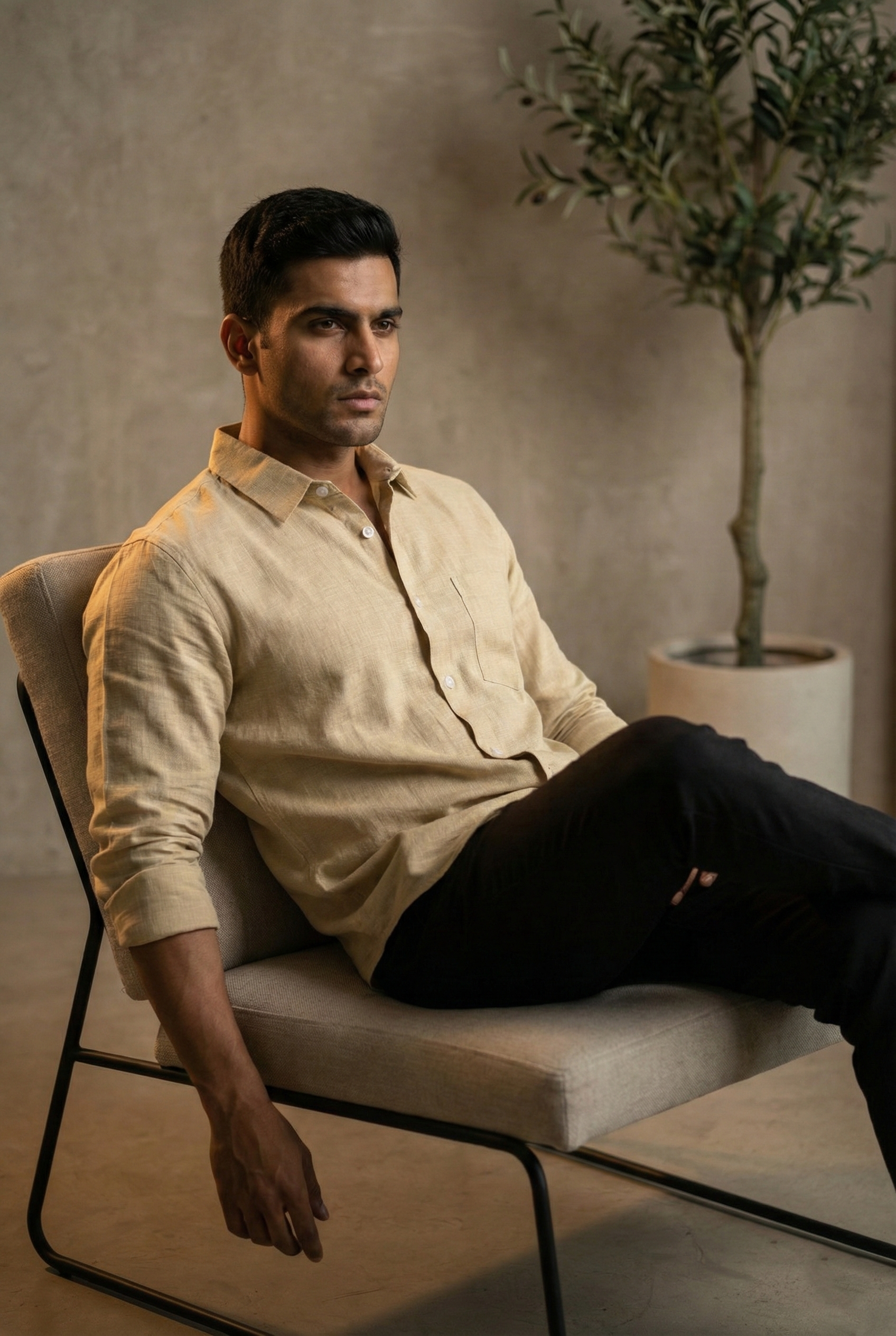Beige Cotton Linen Shirt