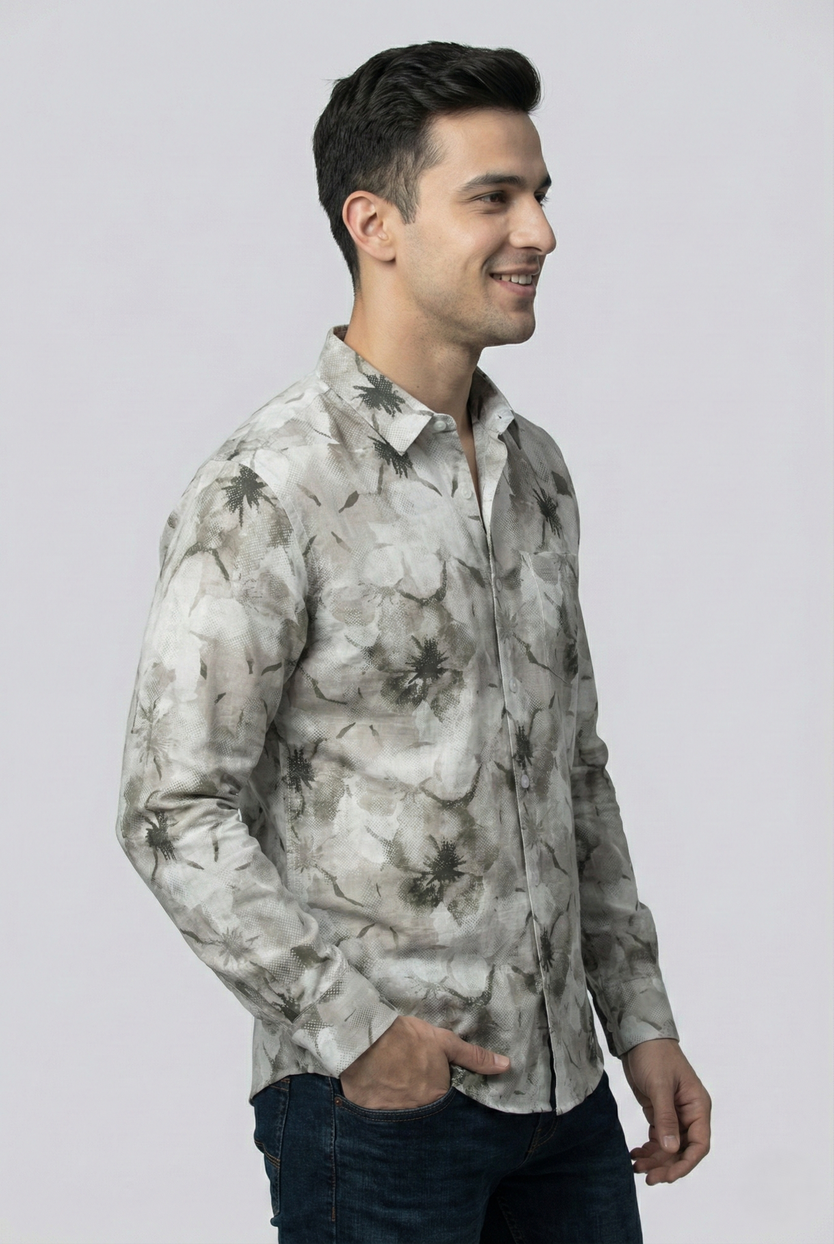 Olive Green Floral Print Shirt