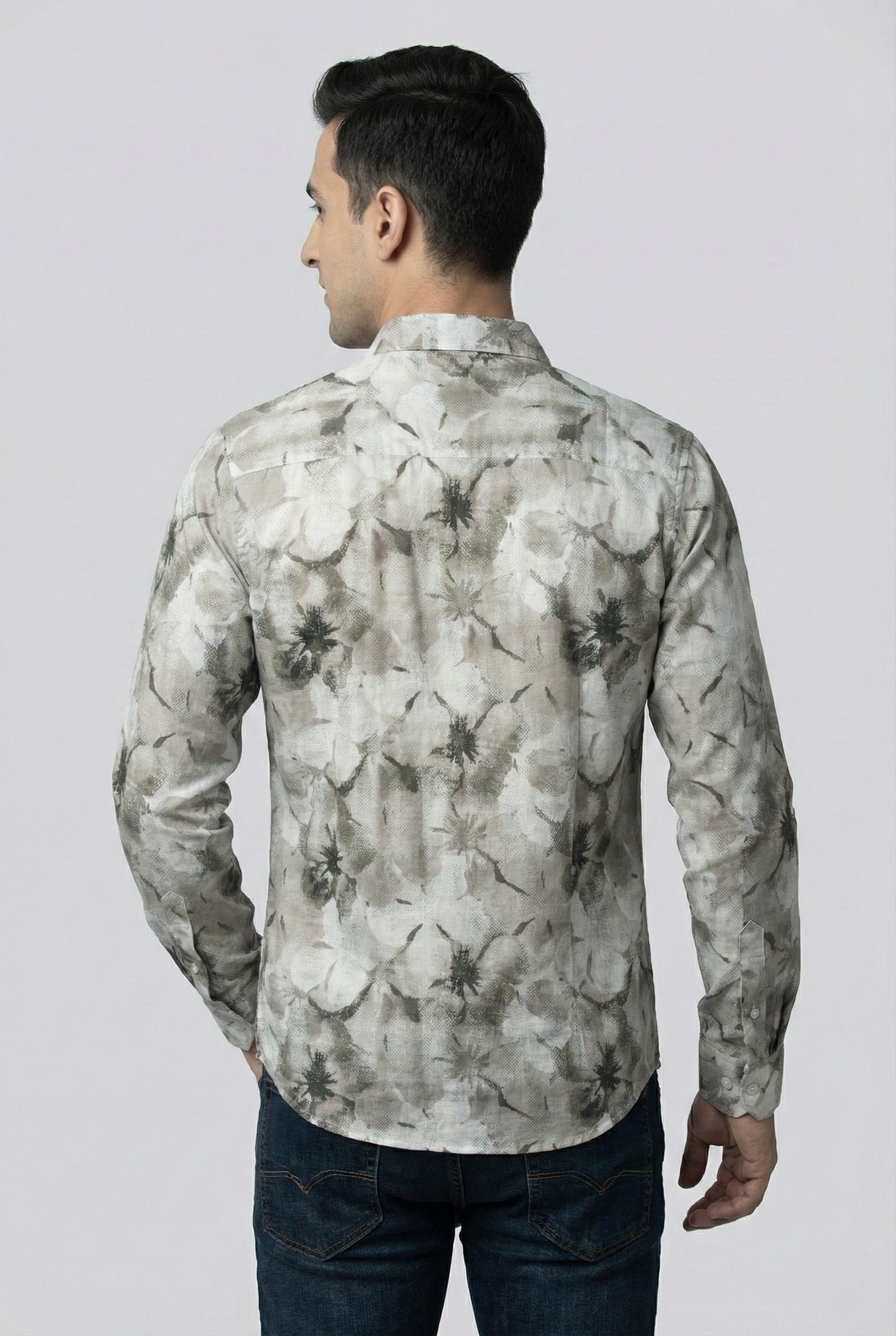 Olive Green Floral Print Shirt