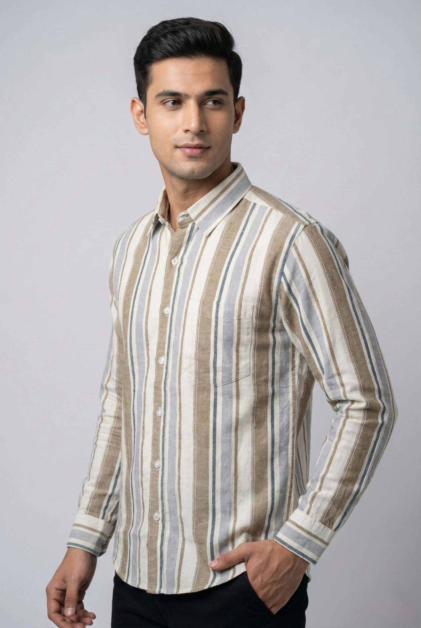 Sand Brown Broad Striped Shirt