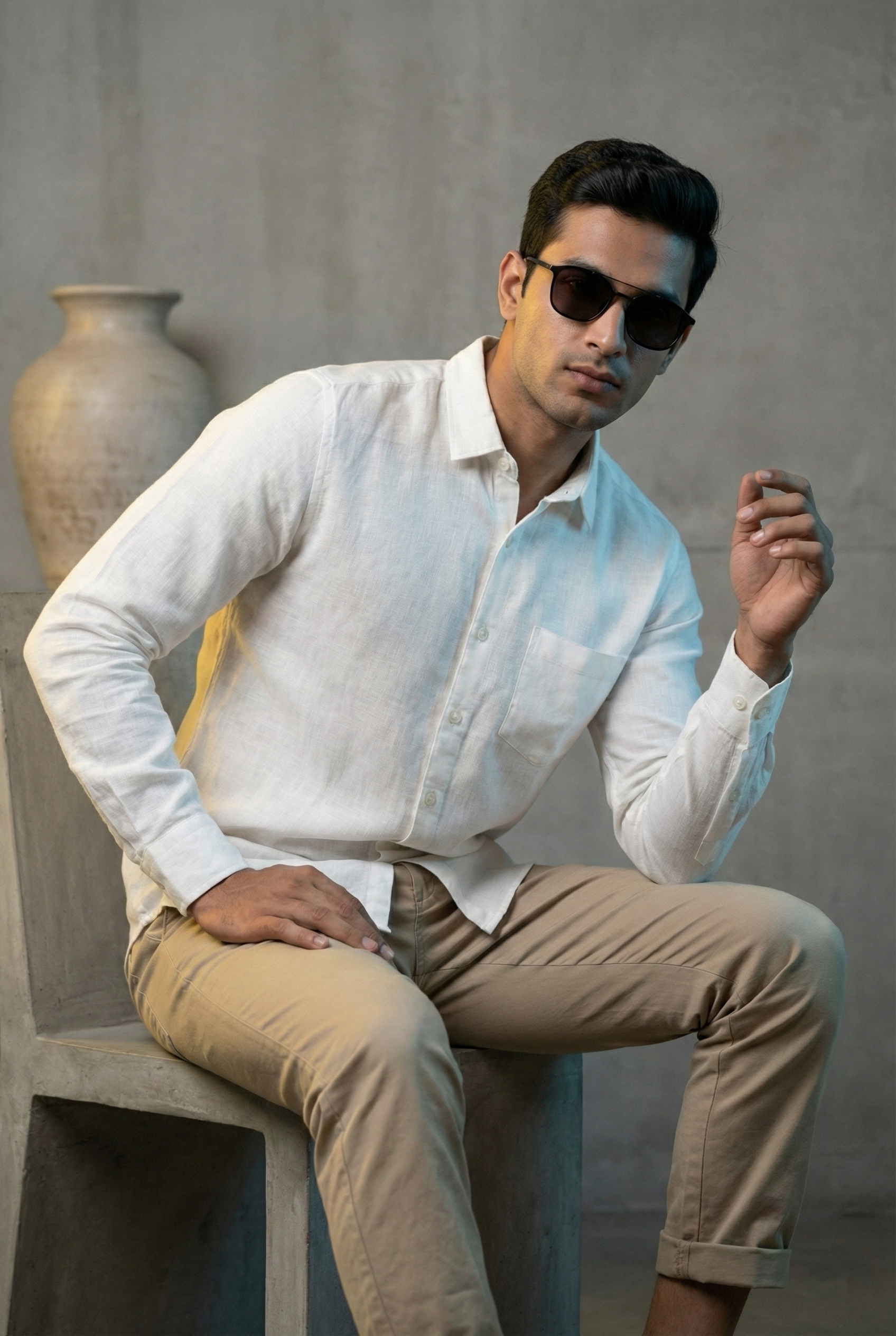 White Cotton Linen Shirt