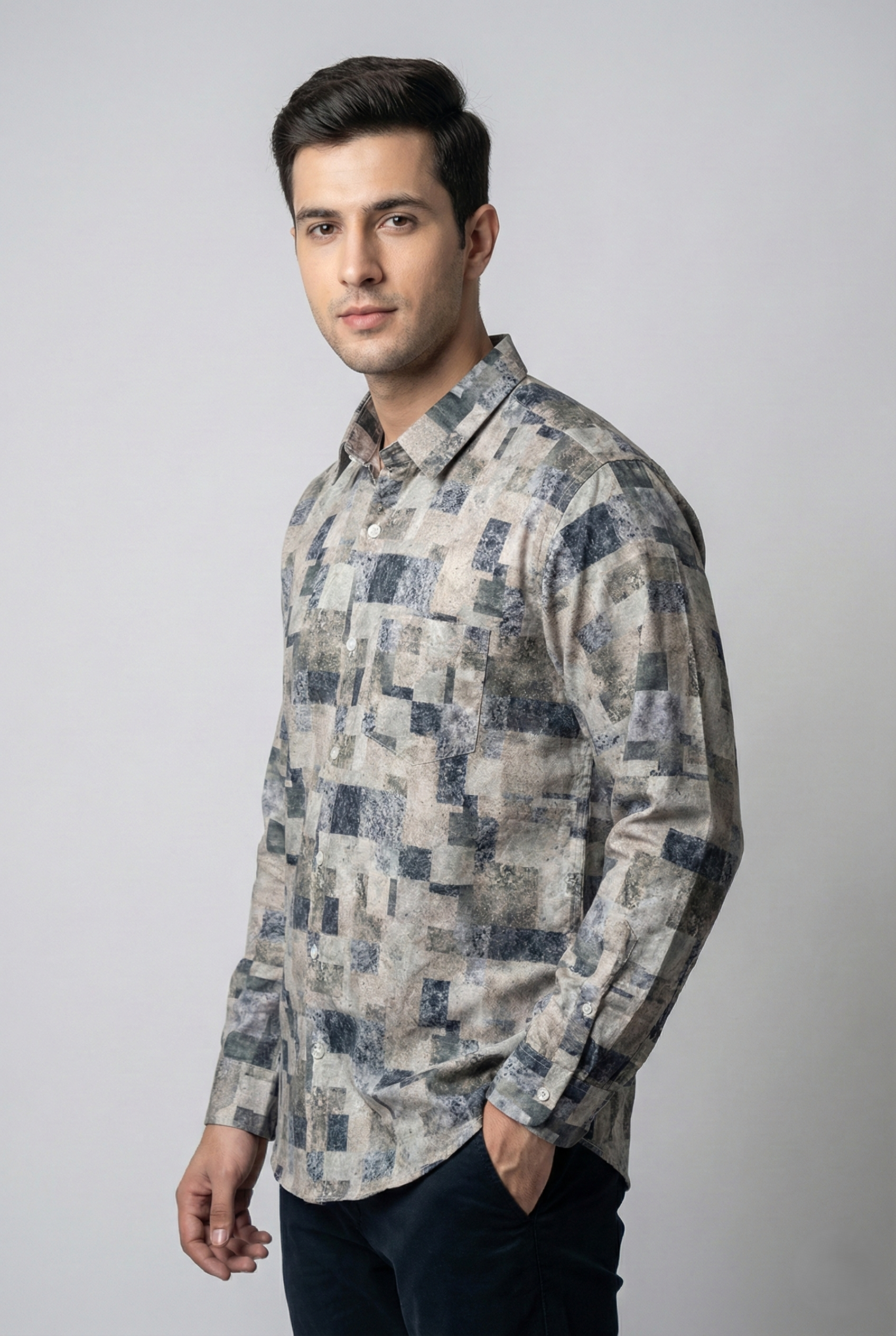 Light Beige Geometric Print Shirt