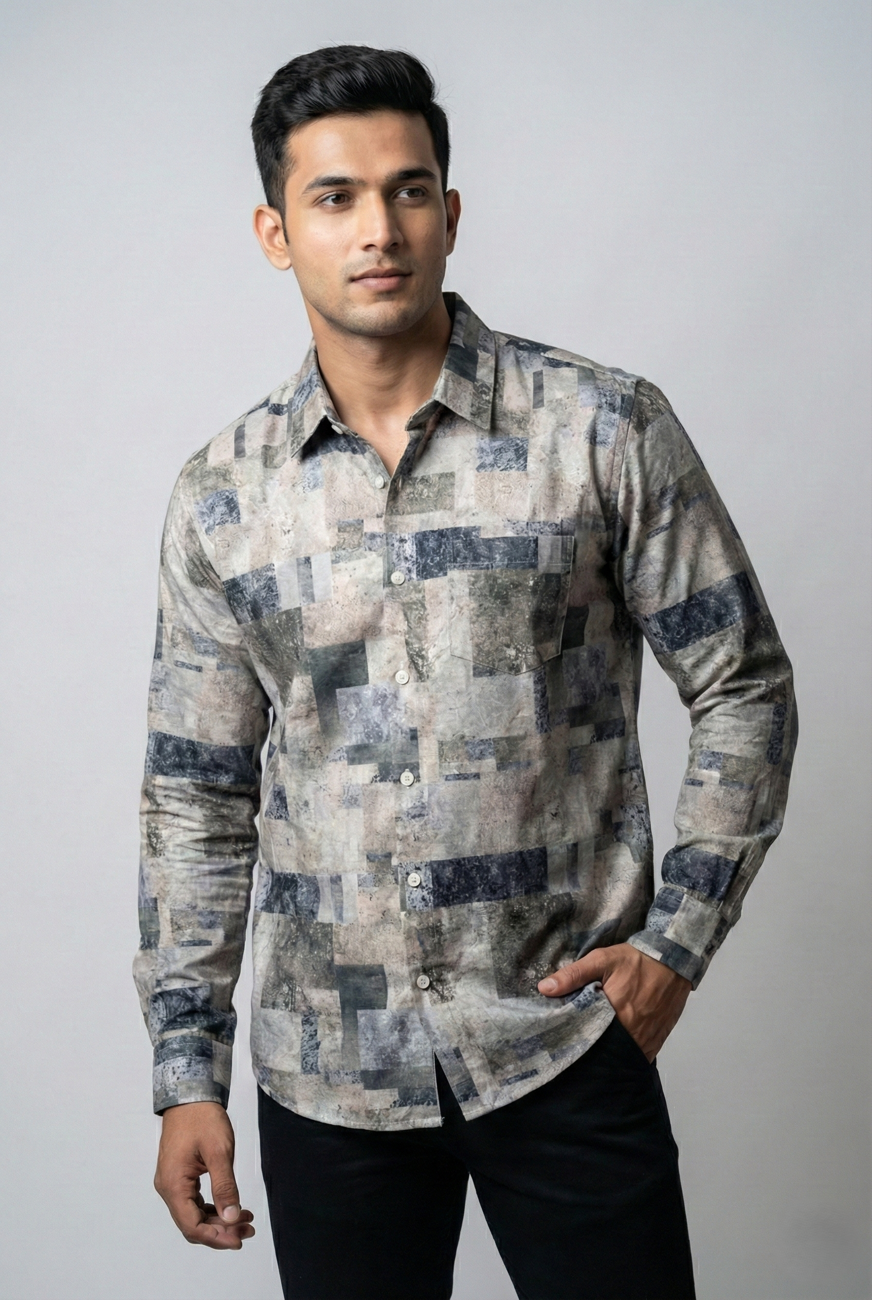 Light Beige Geometric Print Shirt