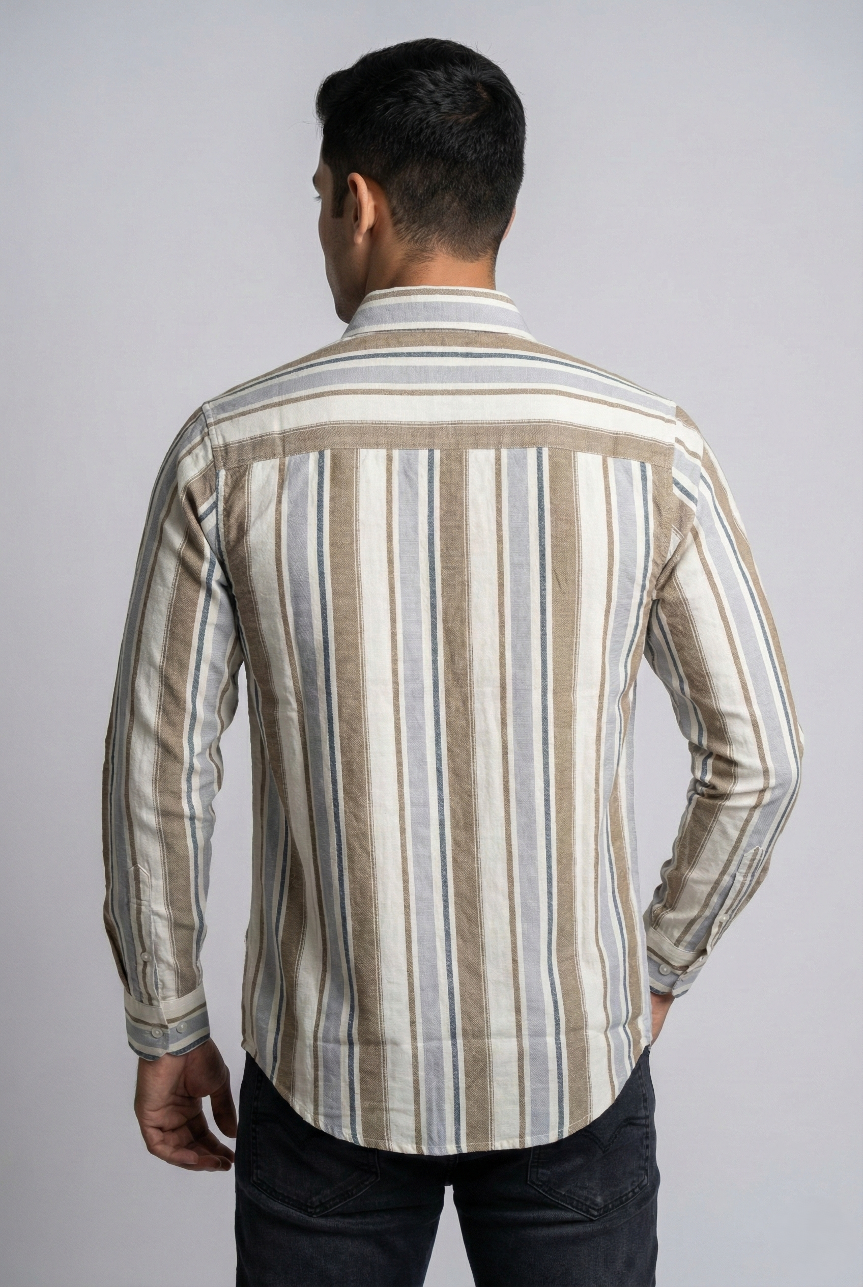 Sand Brown Broad Striped Shirt