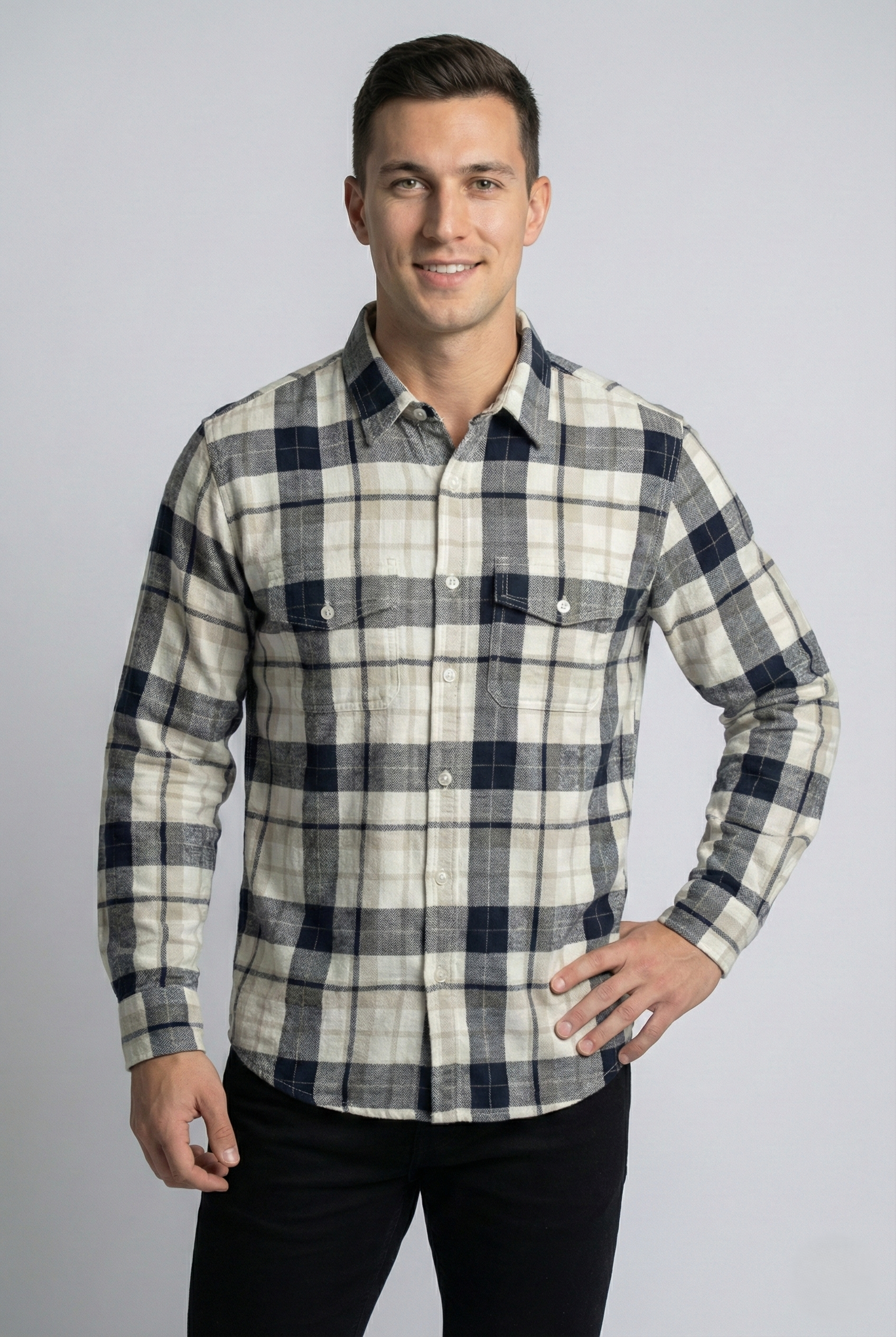 Black & White Large Check Cotton Shirt
