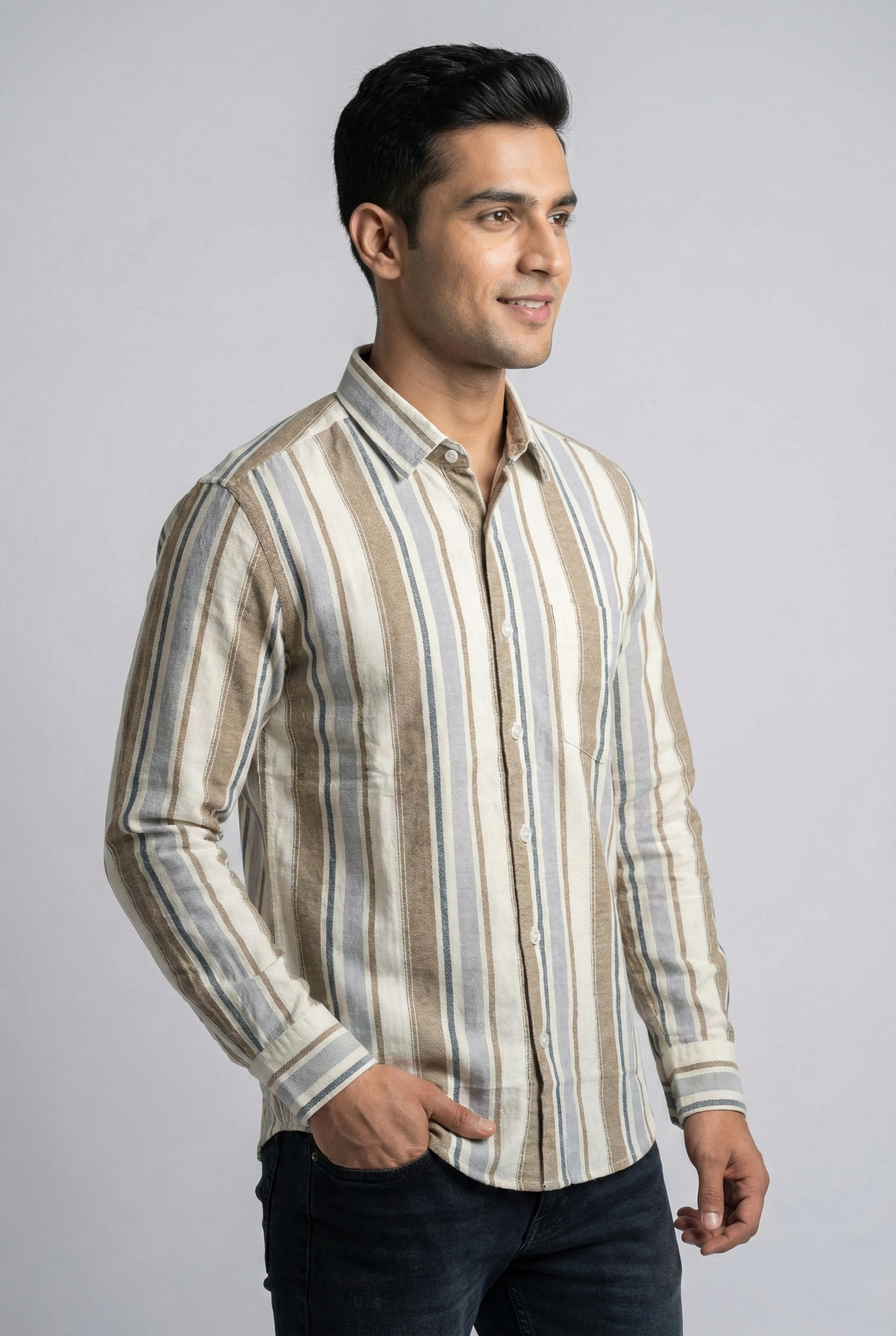 Sand Brown Broad Striped Shirt