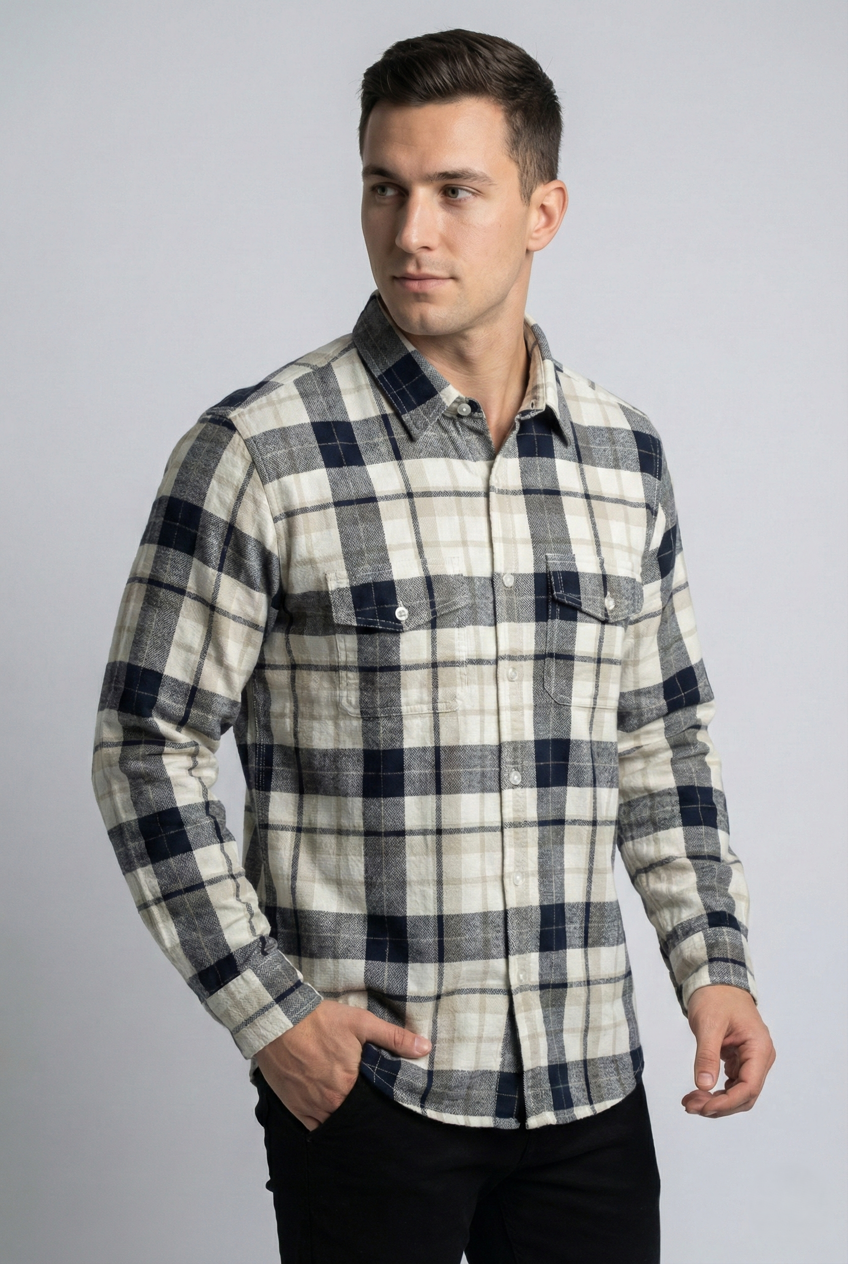 Black & White Large Check Cotton Shirt
