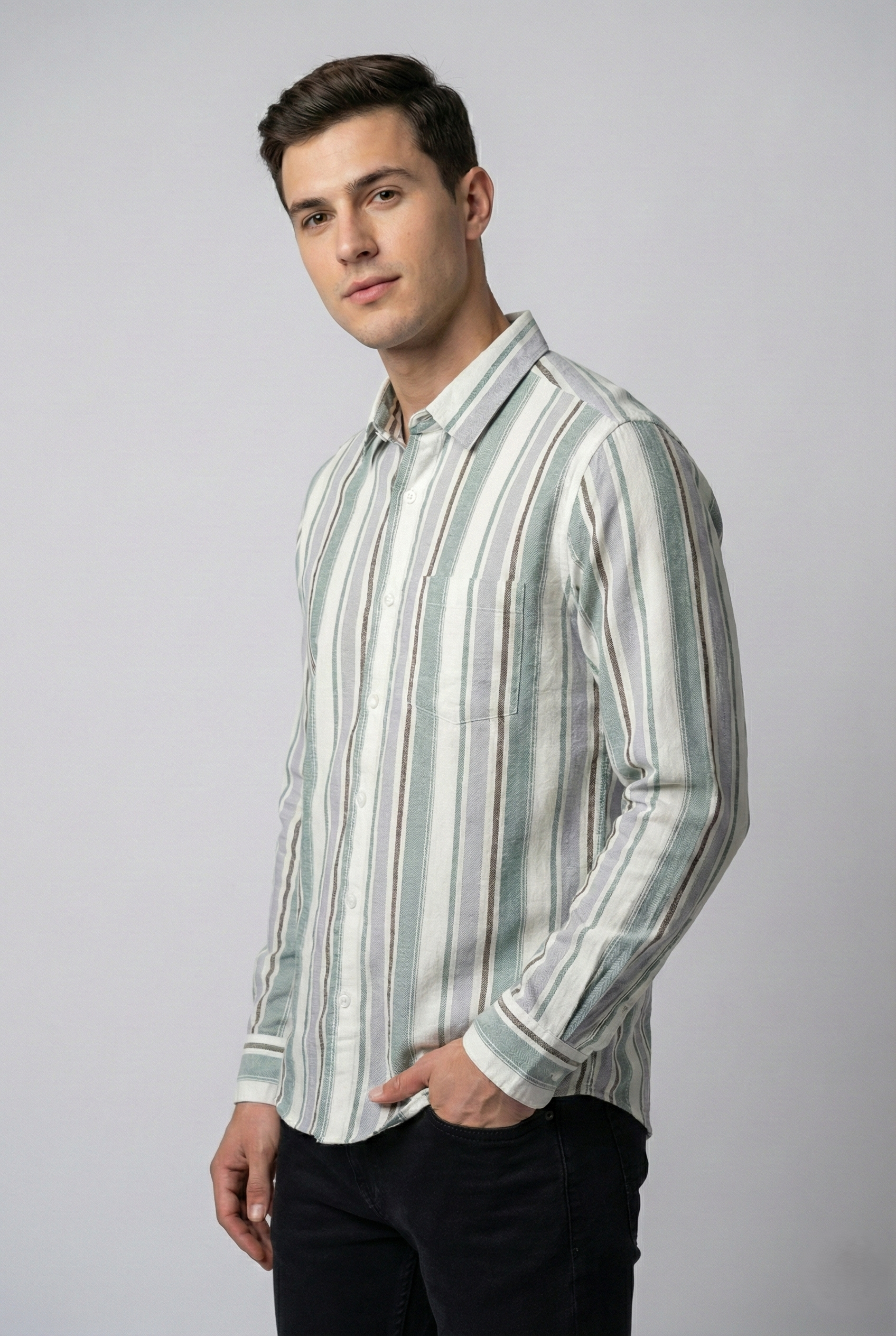 Pastel Green Broad Striped Shirt