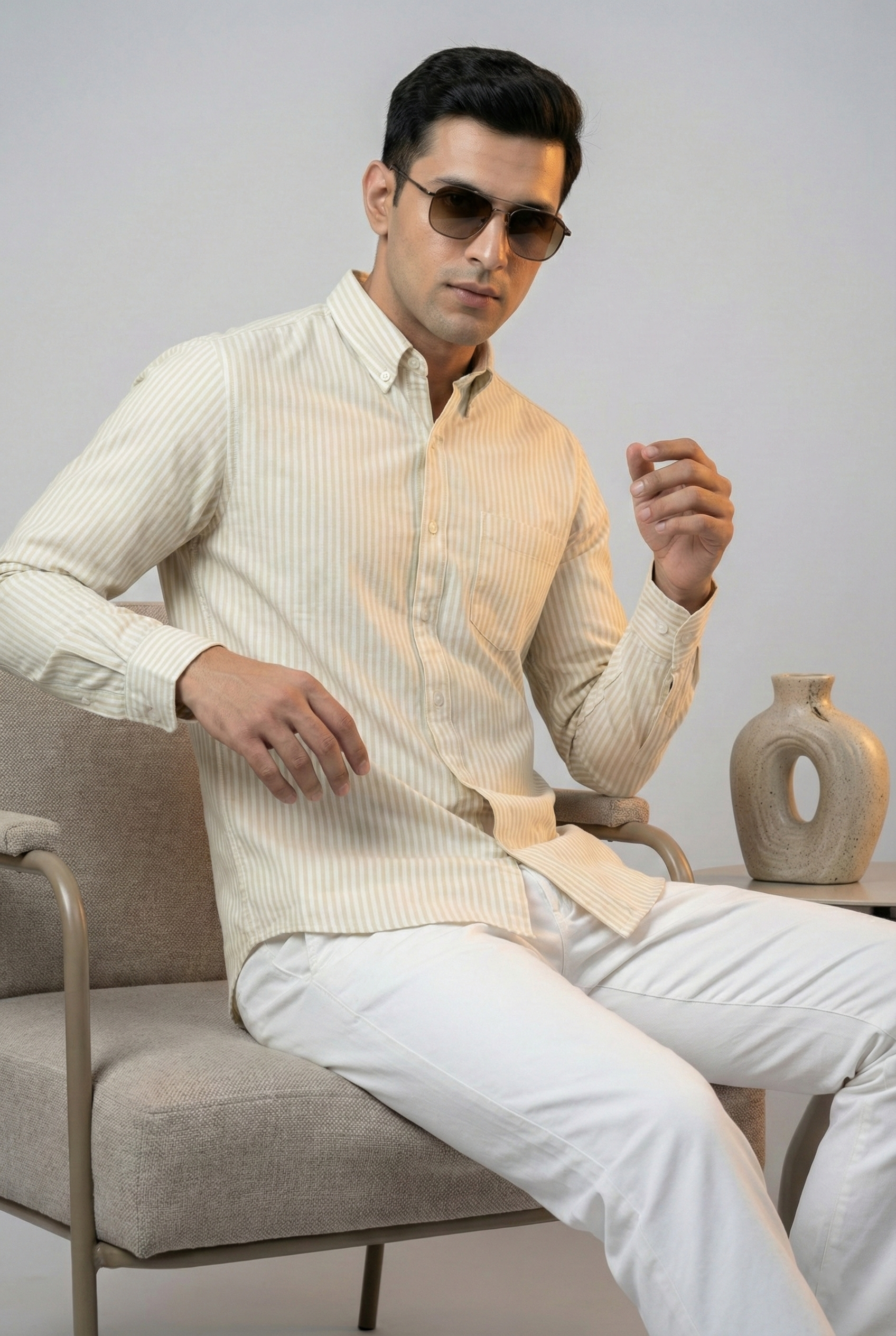 Beige Oxford Striped Shirt