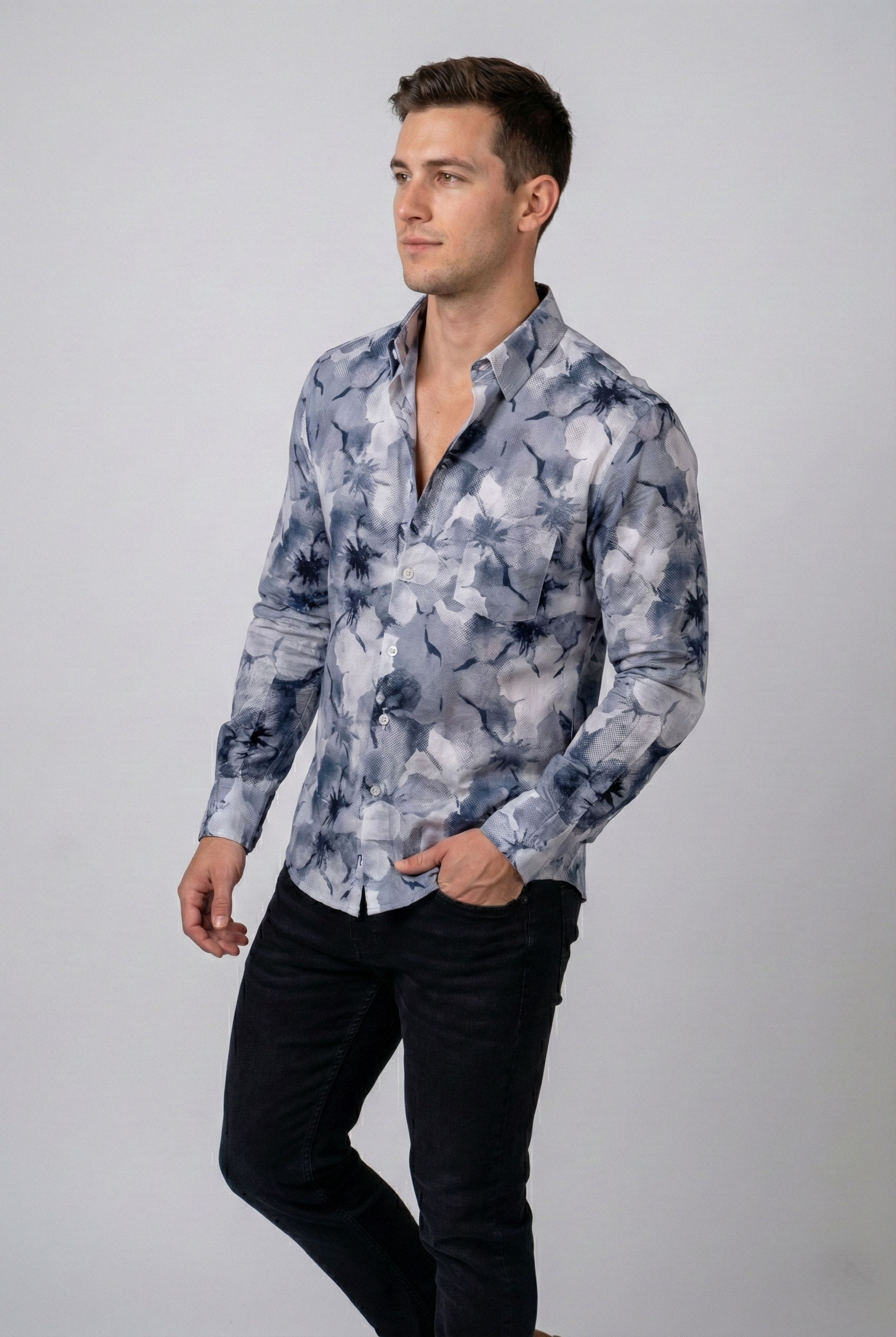 Blue Floral Print Shirt