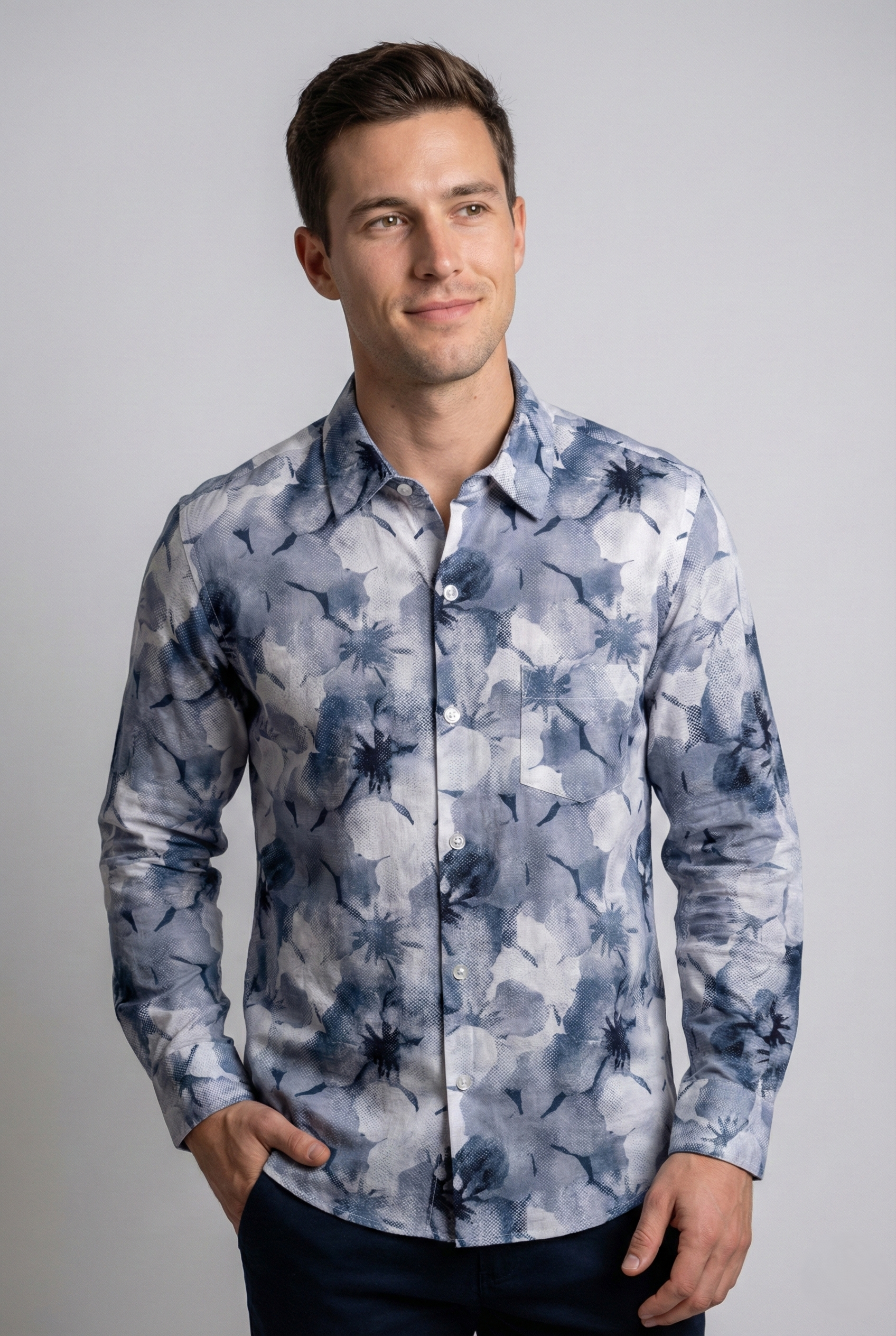 Blue Floral Print Shirt