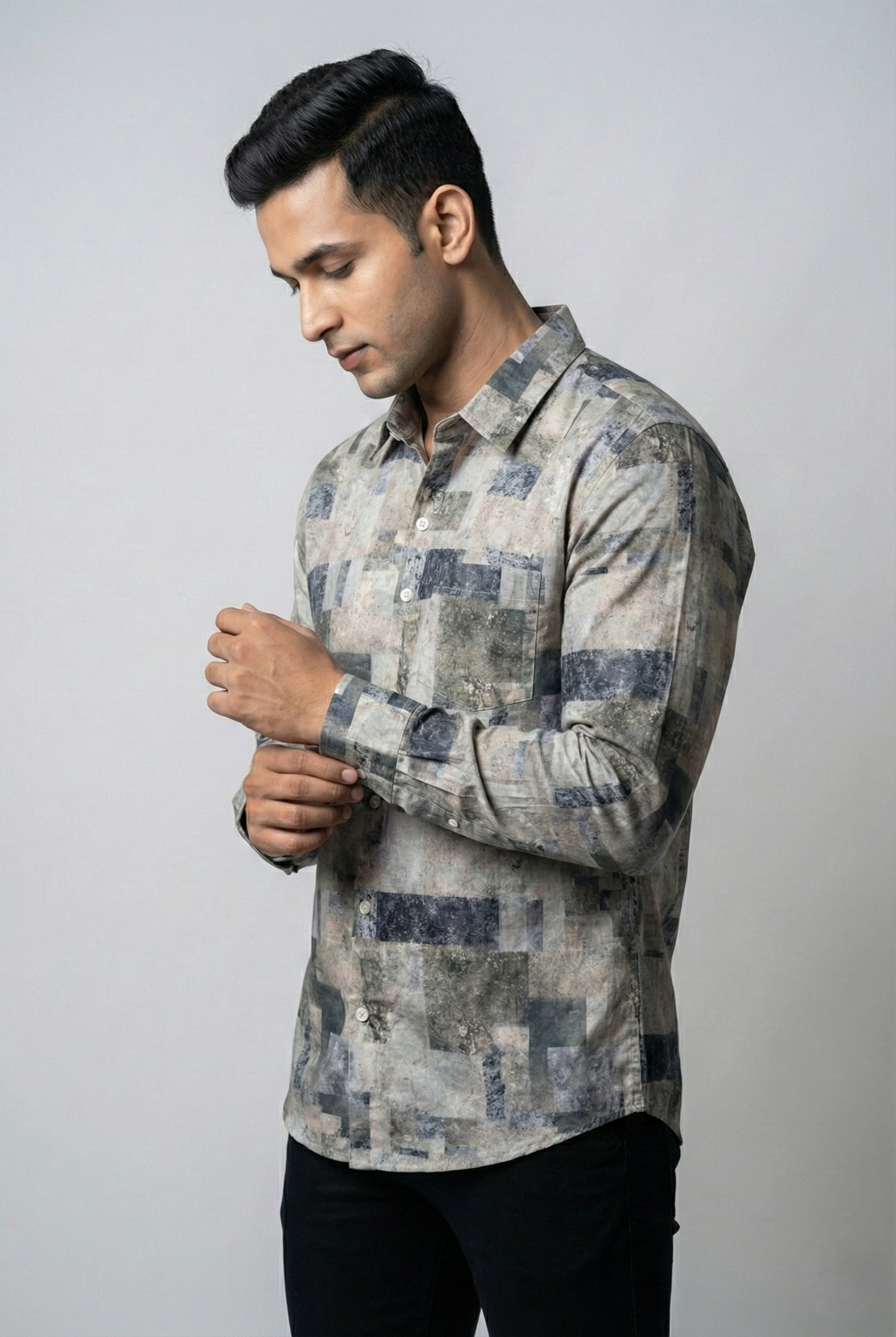 Light Beige Geometric Print Shirt