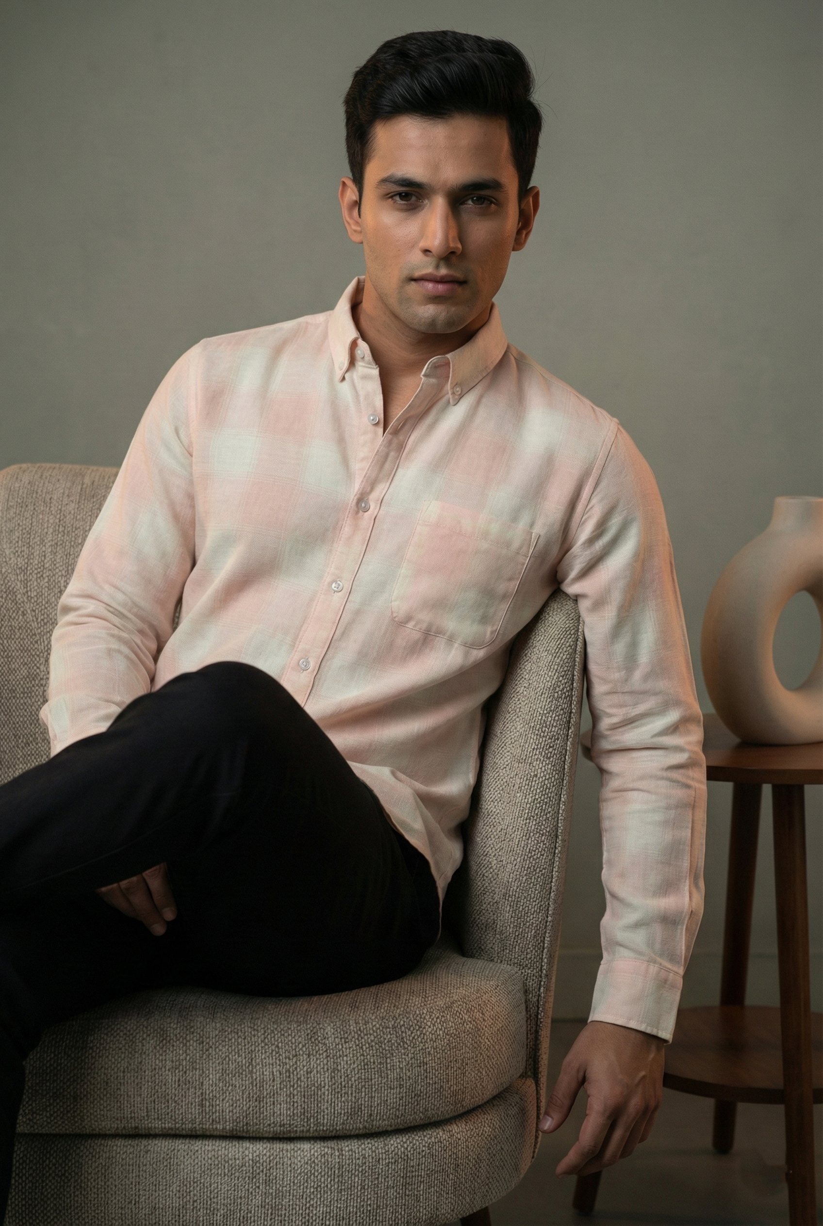 Peach Checked Shirt