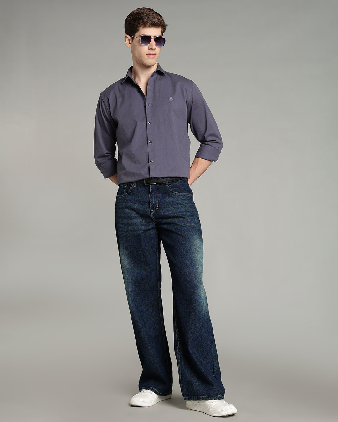 SLATE BLUE PLAIN COTTON SHIRT