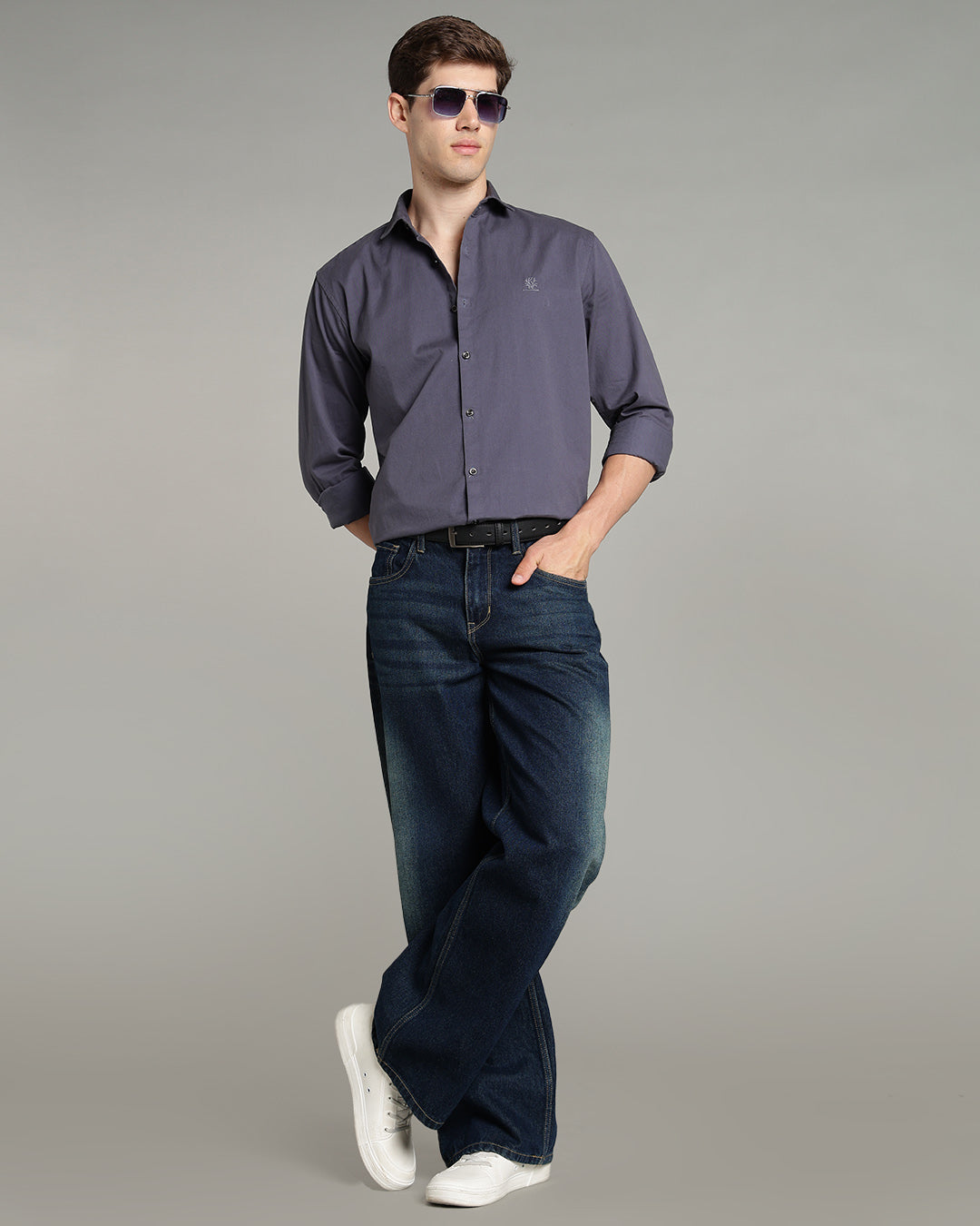 SLATE BLUE PLAIN COTTON SHIRT