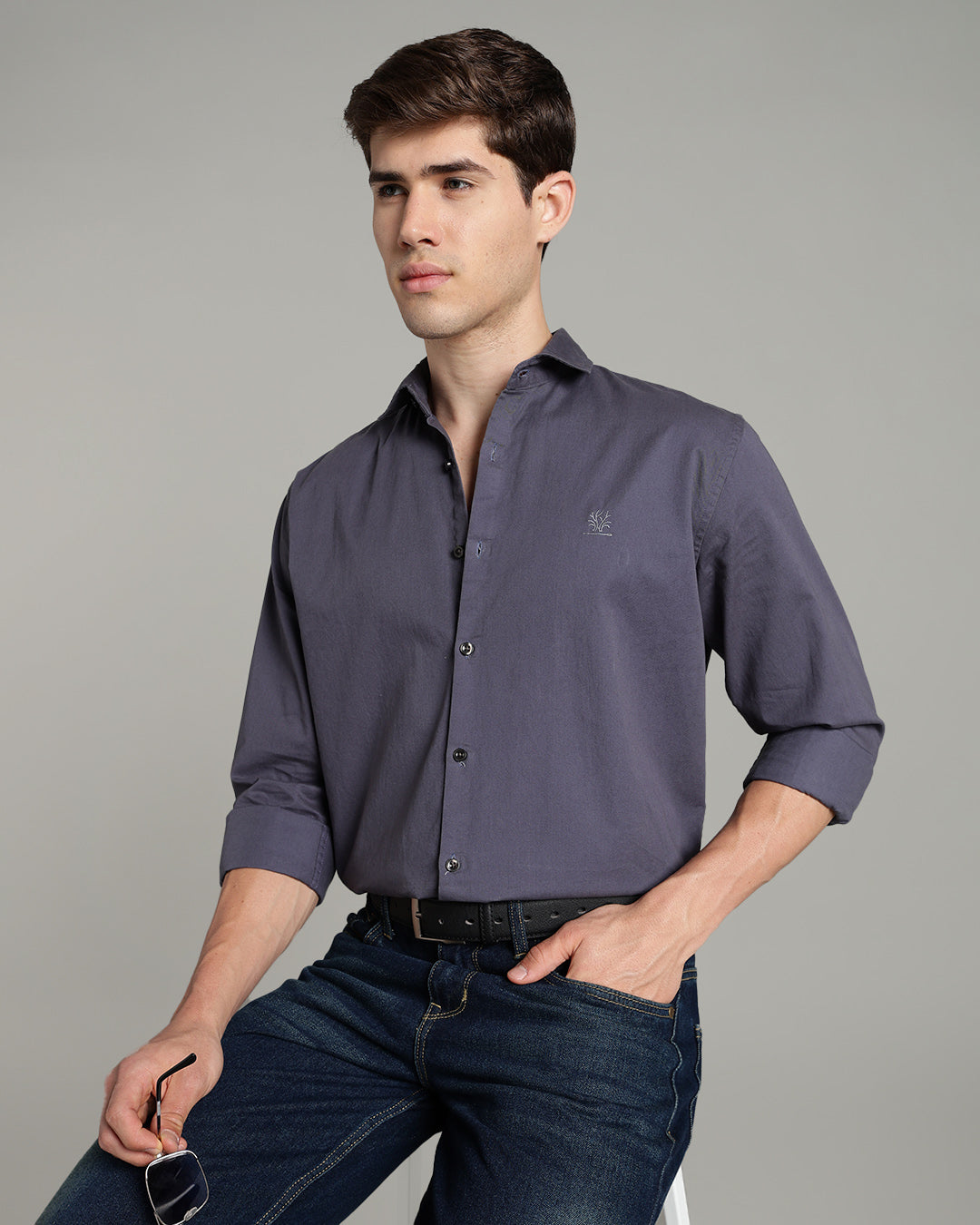 SLATE BLUE PLAIN COTTON SHIRT