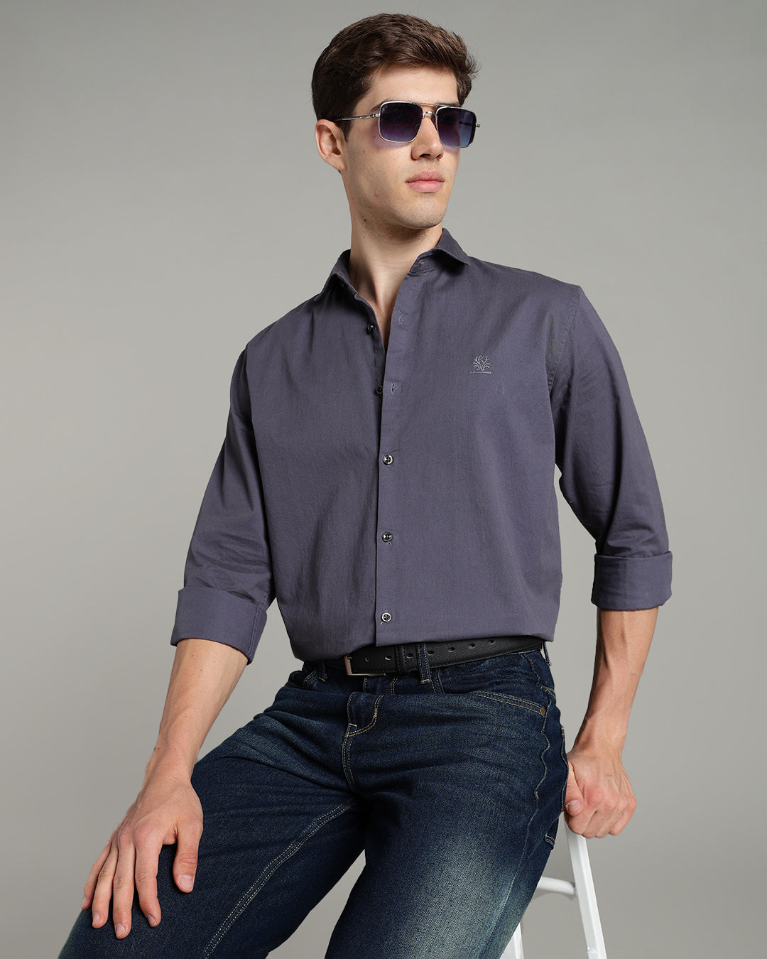 SLATE BLUE PLAIN COTTON SHIRT